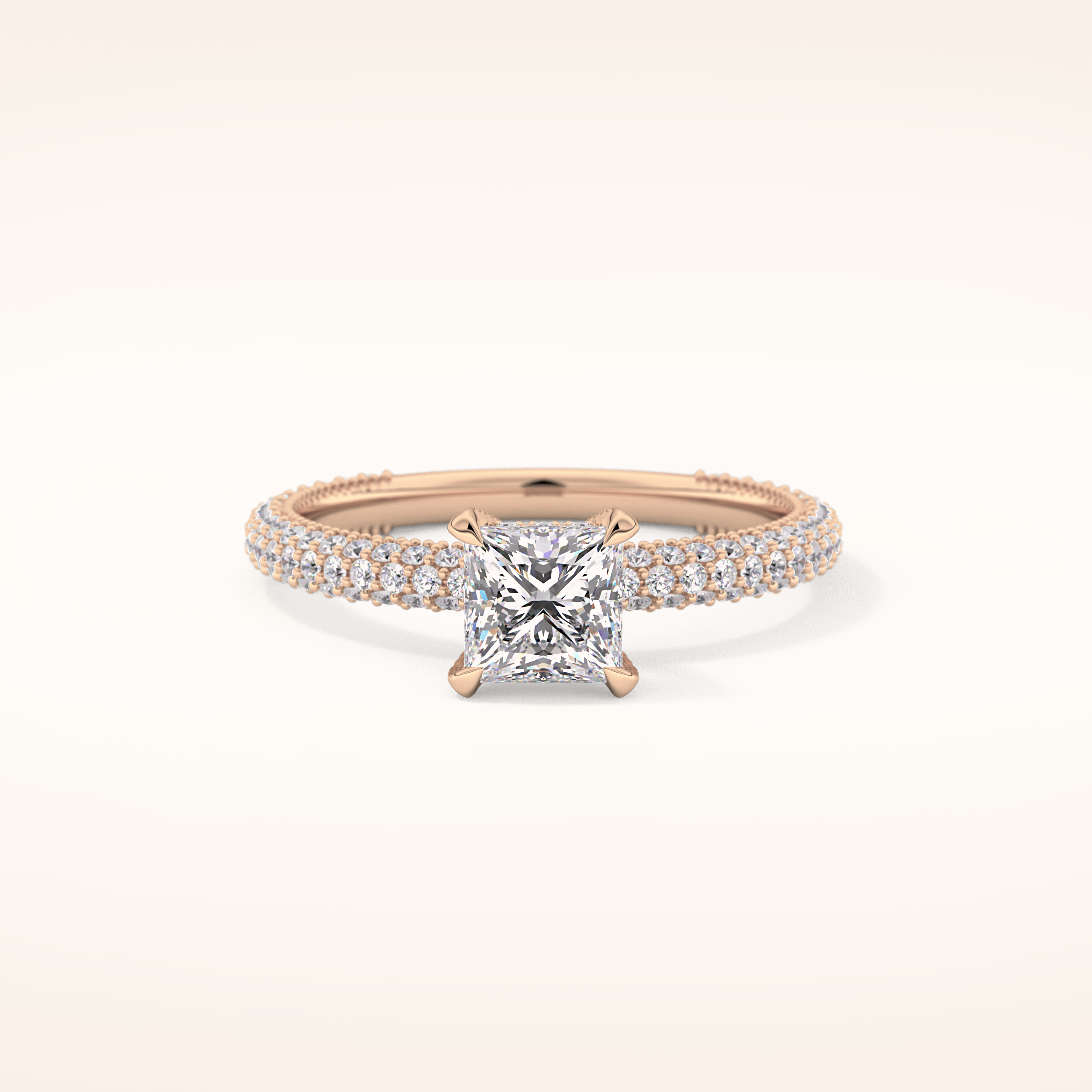0.78 CT Princess Shaped Hidden Halo & Pave Moissanite Engagement Ring