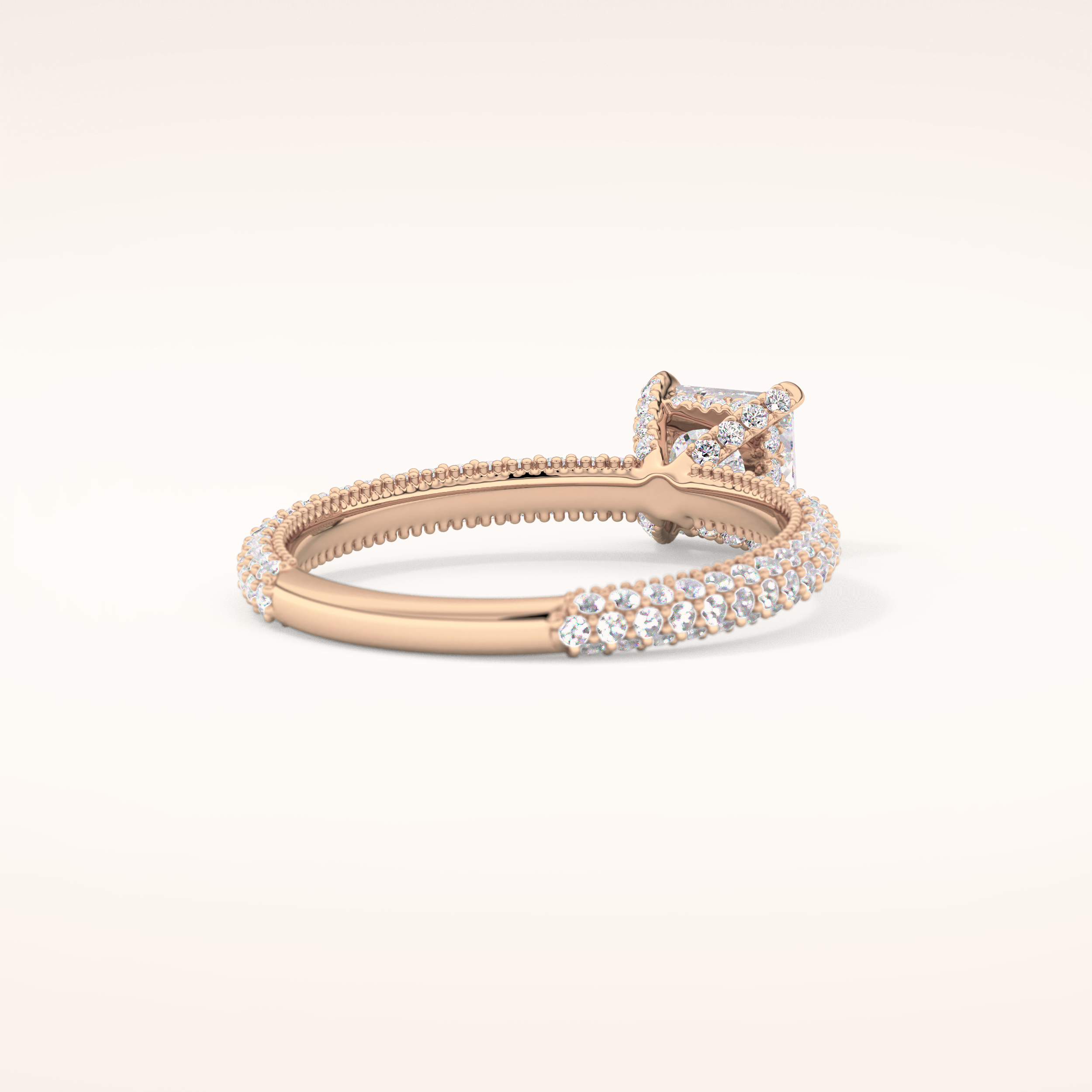 0.78 CT Princess Shaped Hidden Halo & Pave Moissanite Engagement Ring
