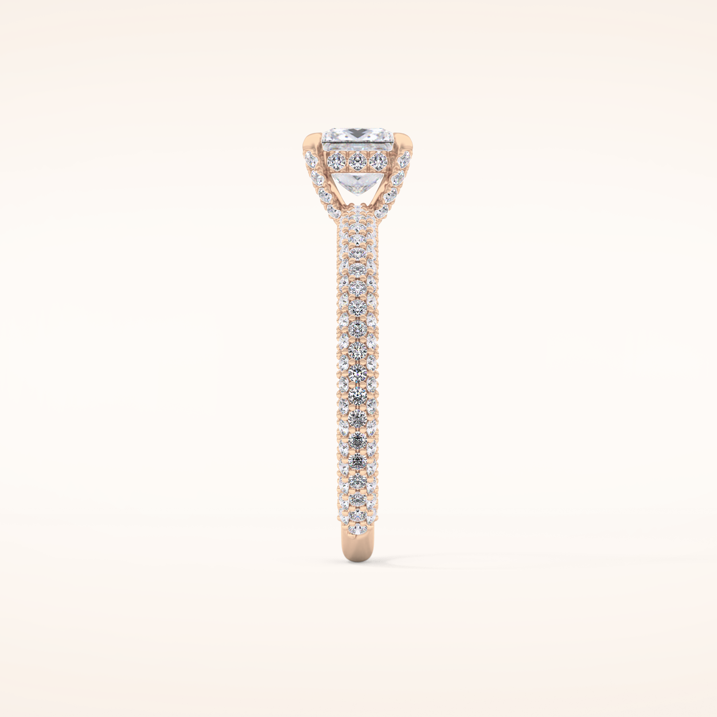 0.78 CT Princess Shaped Hidden Halo & Pave Moissanite Engagement Ring