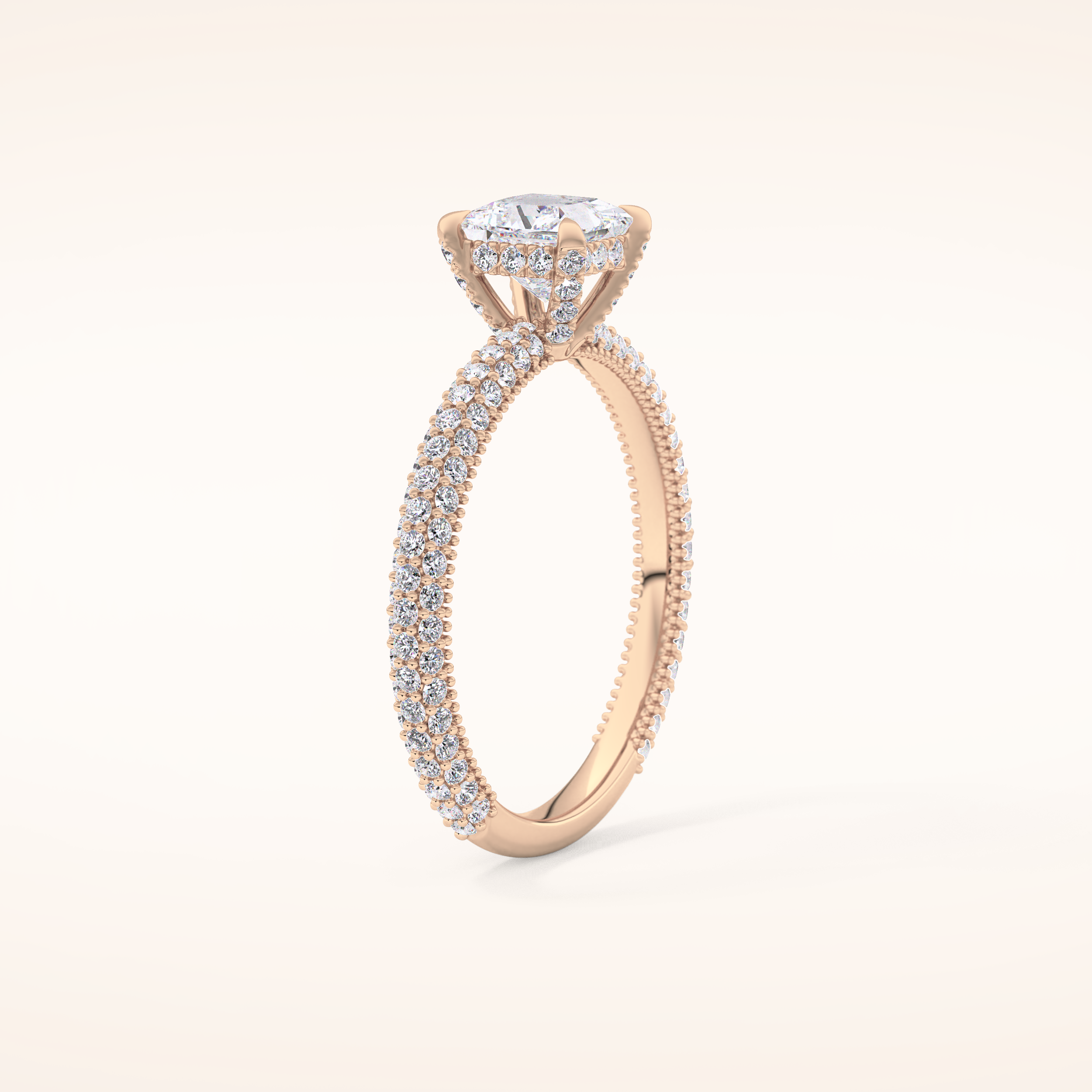 0.78 CT Princess Shaped Hidden Halo & Pave Moissanite Engagement Ring