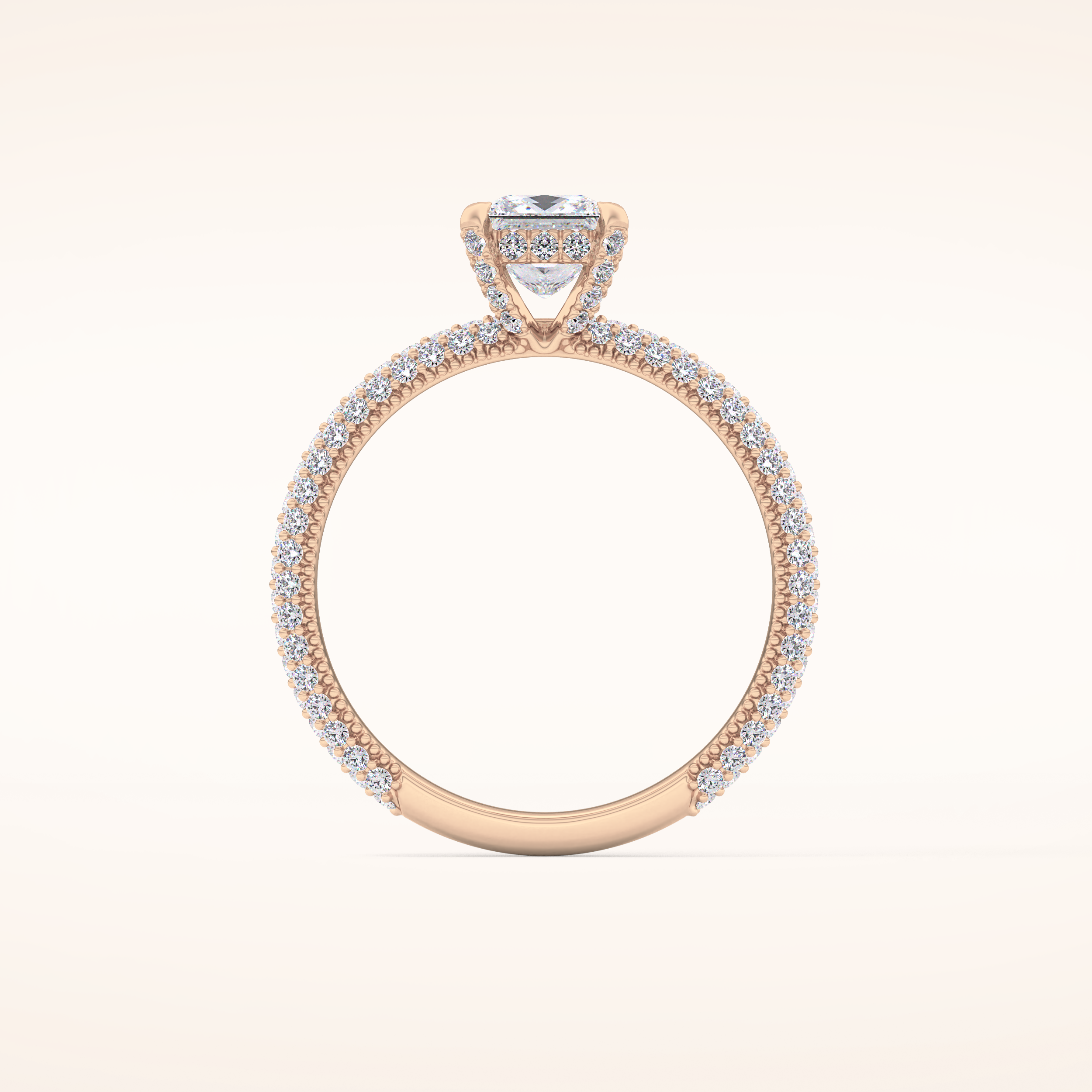 0.78 CT Princess Shaped Hidden Halo & Pave Moissanite Engagement Ring
