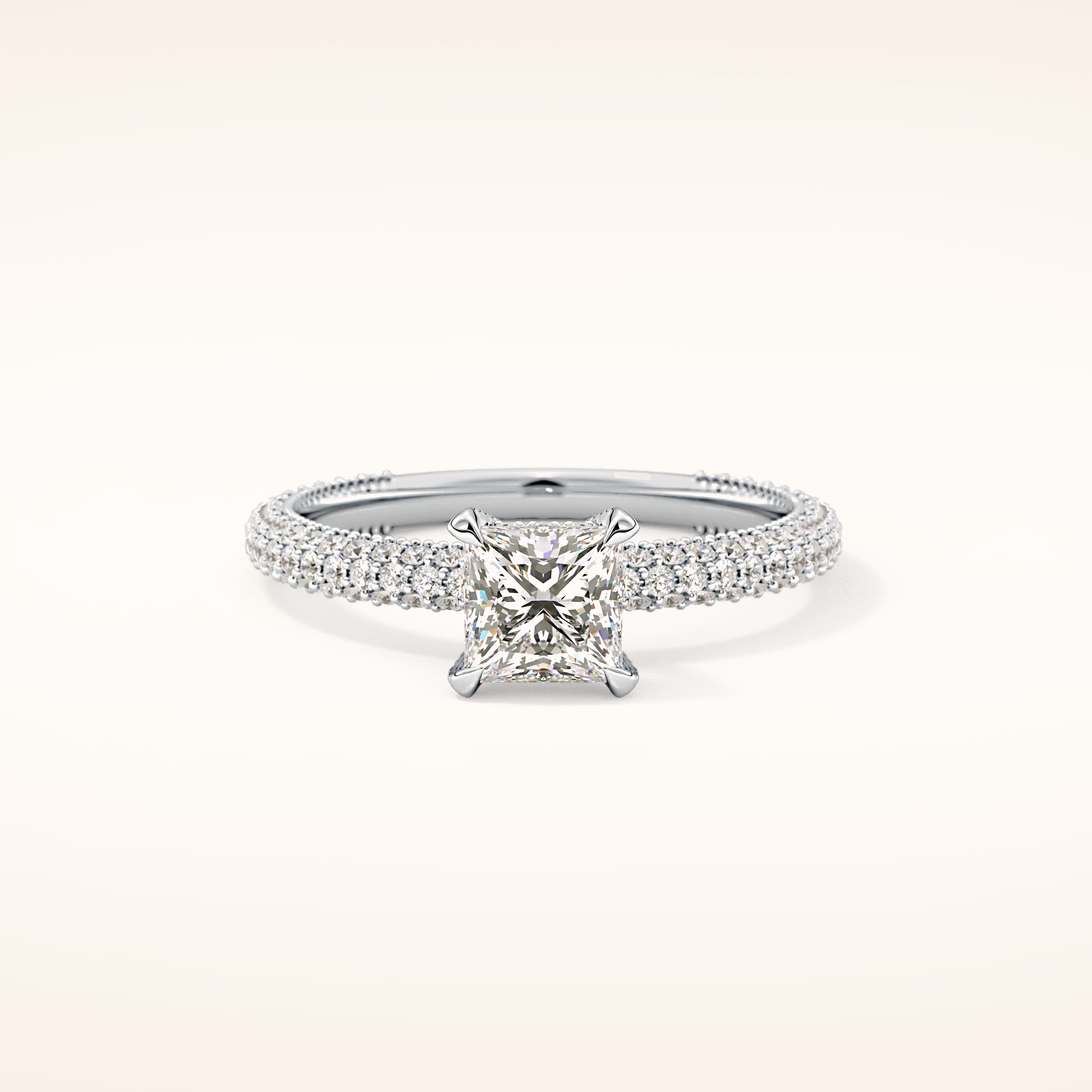 0.78 CT Princess Shaped Hidden Halo & Pave Moissanite Engagement Ring