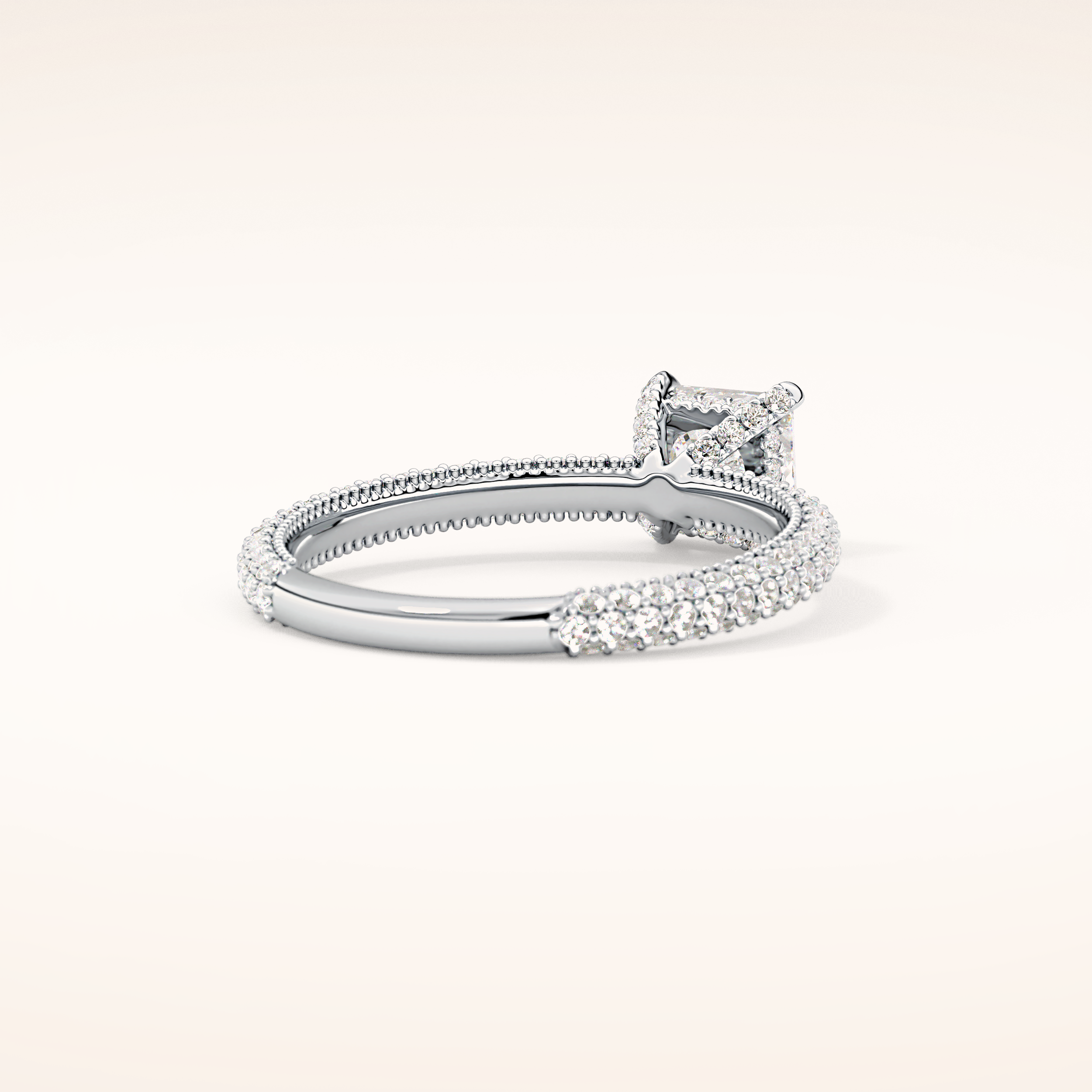 0.78 CT Princess Shaped Hidden Halo & Pave Moissanite Engagement Ring