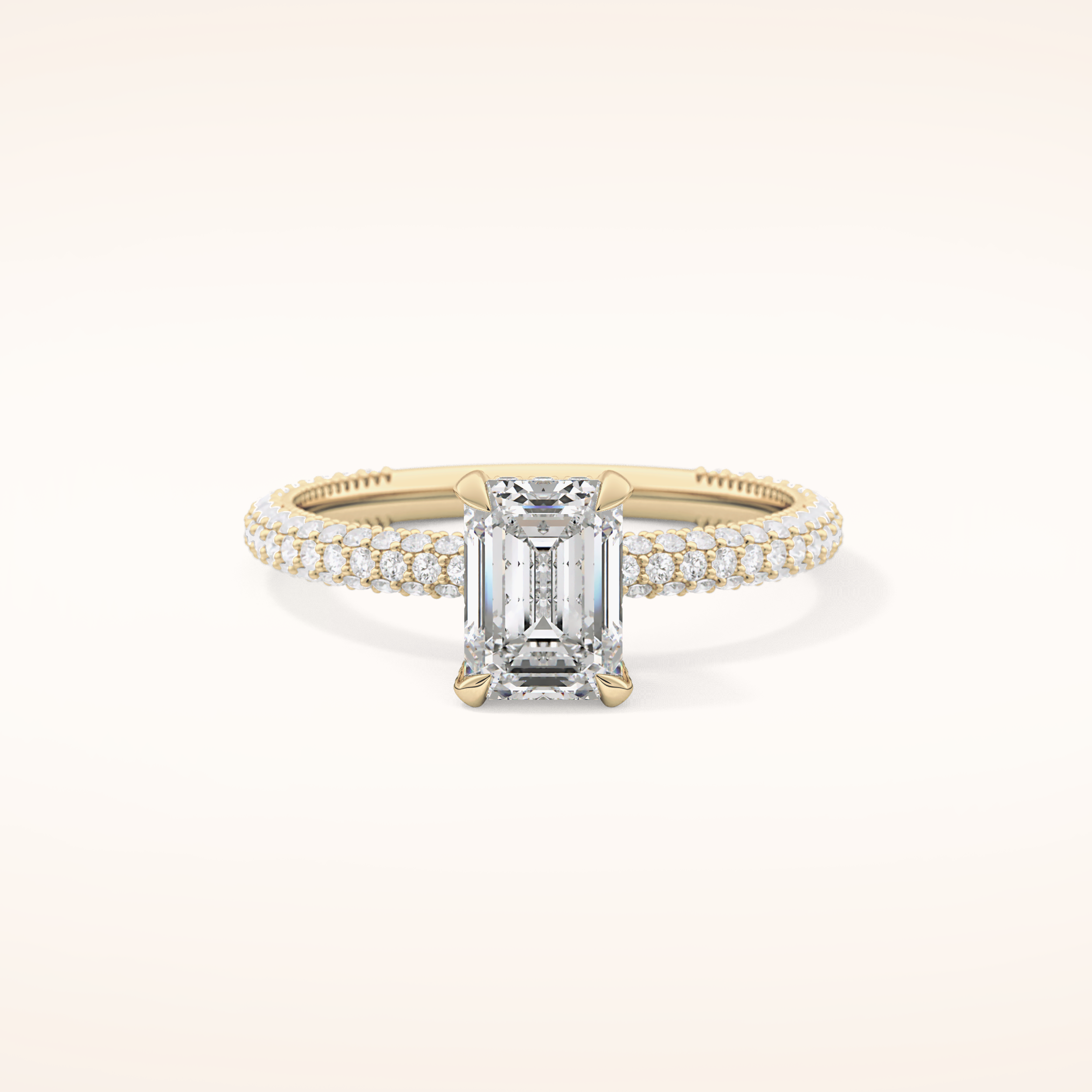 1.12 CT Emerald Shaped Hidden Halo & Pave Moissanite Engagement Ring