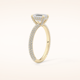 1.12 CT Emerald Shaped Hidden Halo & Pave Moissanite Engagement Ring