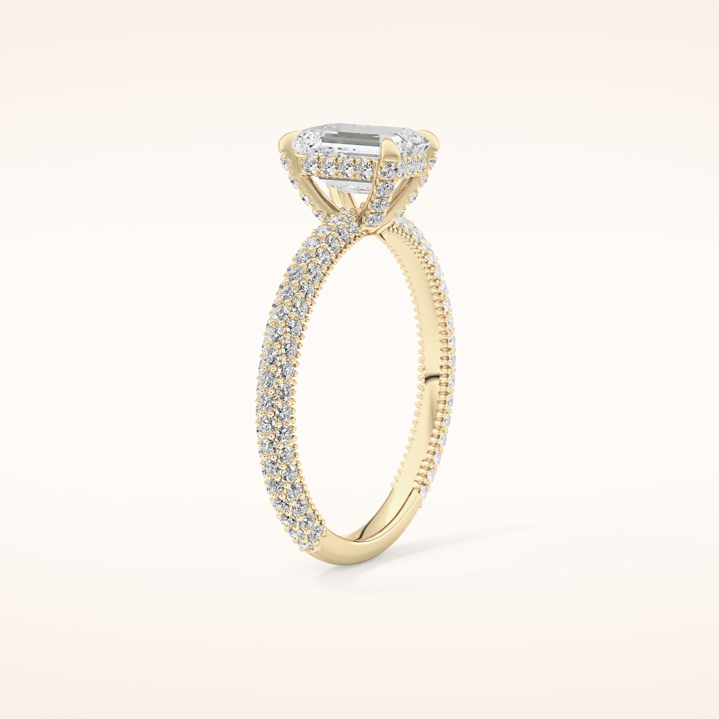 1.12 CT Emerald Shaped Hidden Halo & Pave Moissanite Engagement Ring