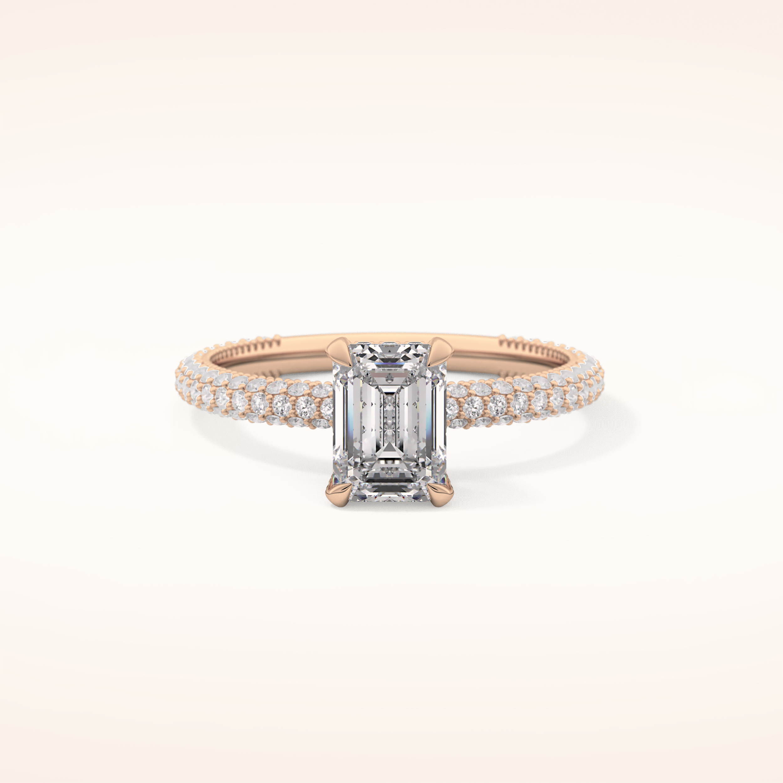 1.12 CT Emerald Shaped Hidden Halo & Pave Moissanite Engagement Ring