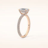 1.12 CT Emerald Shaped Hidden Halo & Pave Moissanite Engagement Ring