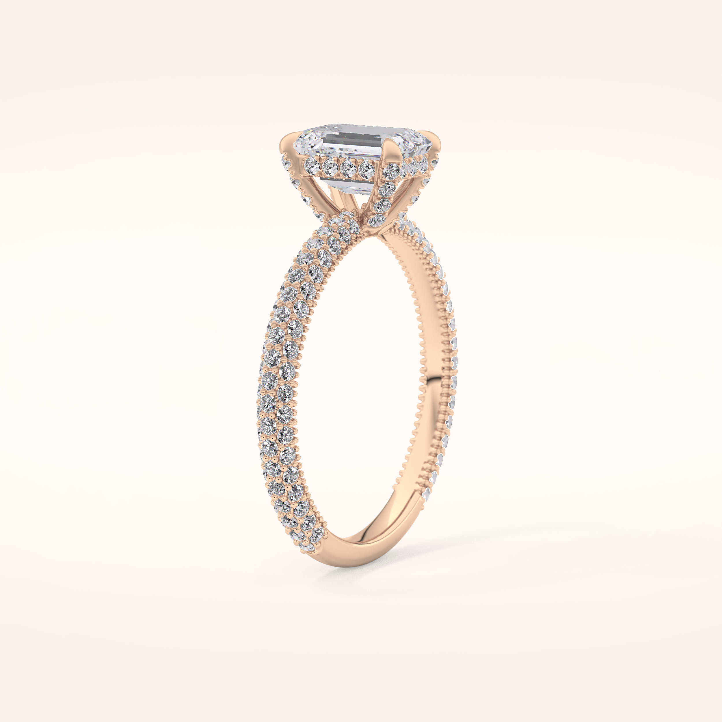 1.12 CT Emerald Shaped Hidden Halo & Pave Moissanite Engagement Ring