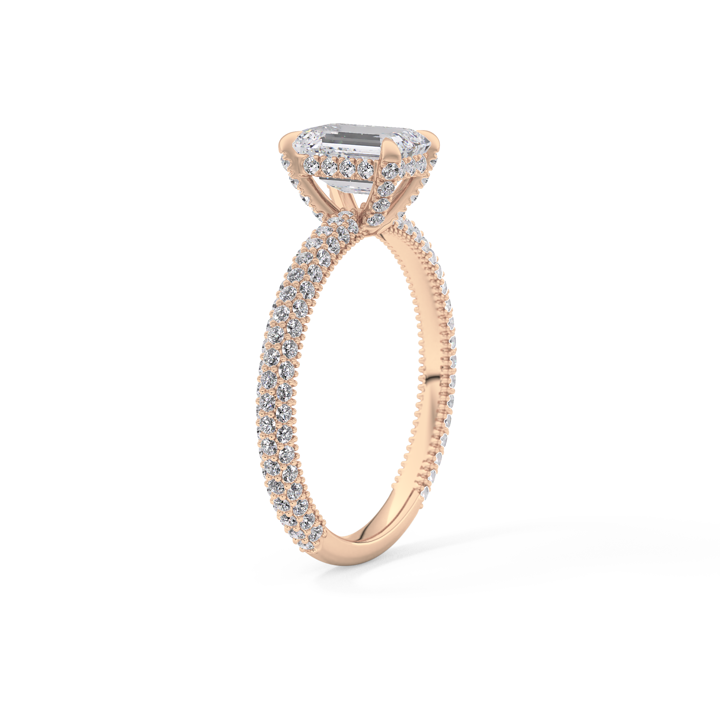 Emerald Hidden Halo & Pave Lab Grown Diamond Engagement Ring