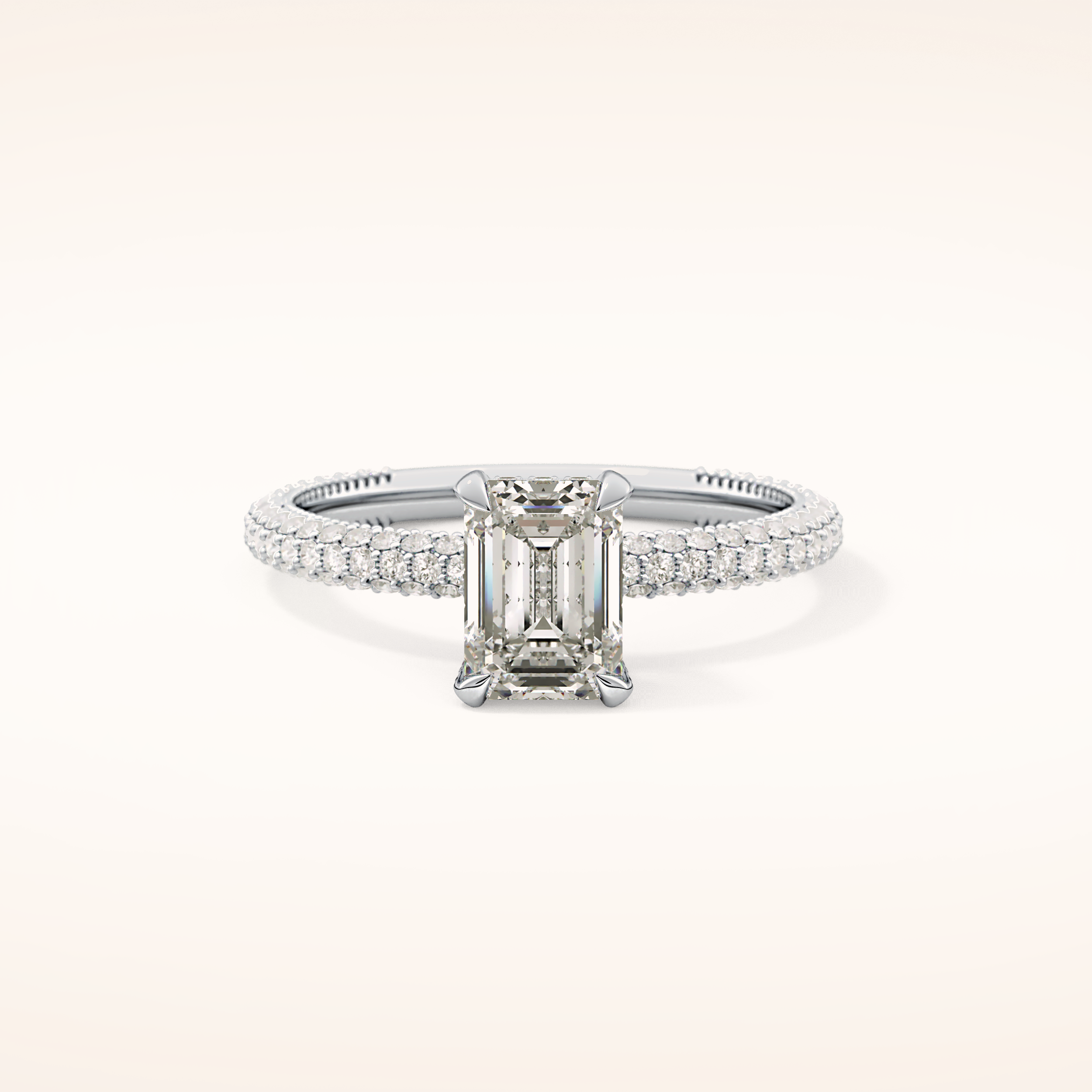 1.12 CT Emerald Shaped Hidden Halo & Pave Moissanite Engagement Ring