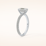 1.12 CT Emerald Shaped Hidden Halo & Pave Moissanite Engagement Ring