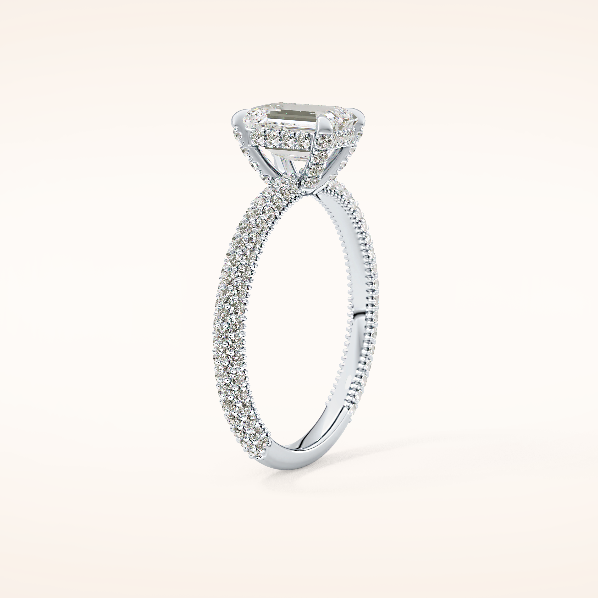 1.12 CT Emerald Shaped Hidden Halo & Pave Moissanite Engagement Ring