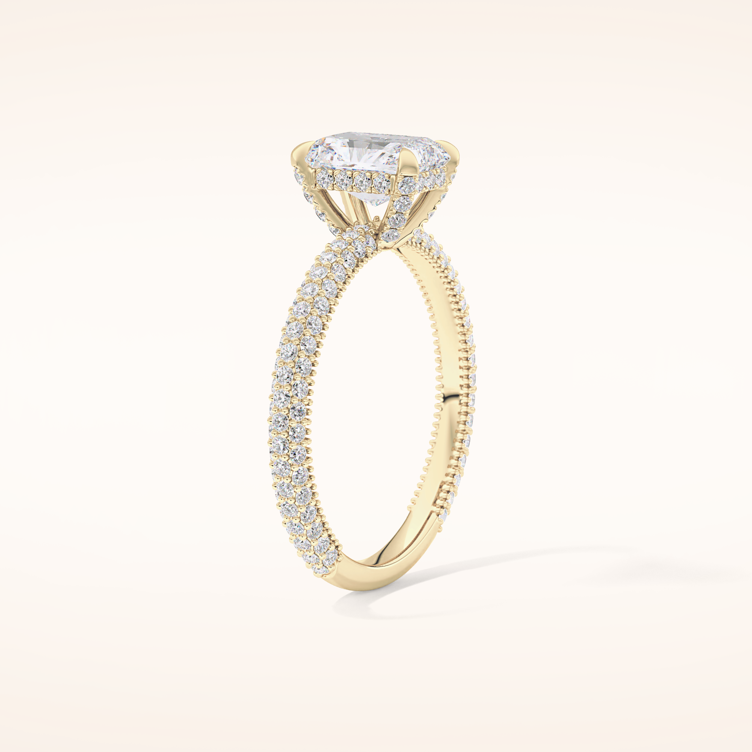 1.33 CT Radiant Shaped Hidden Halo & Pave Moissanite Engagement Ring
