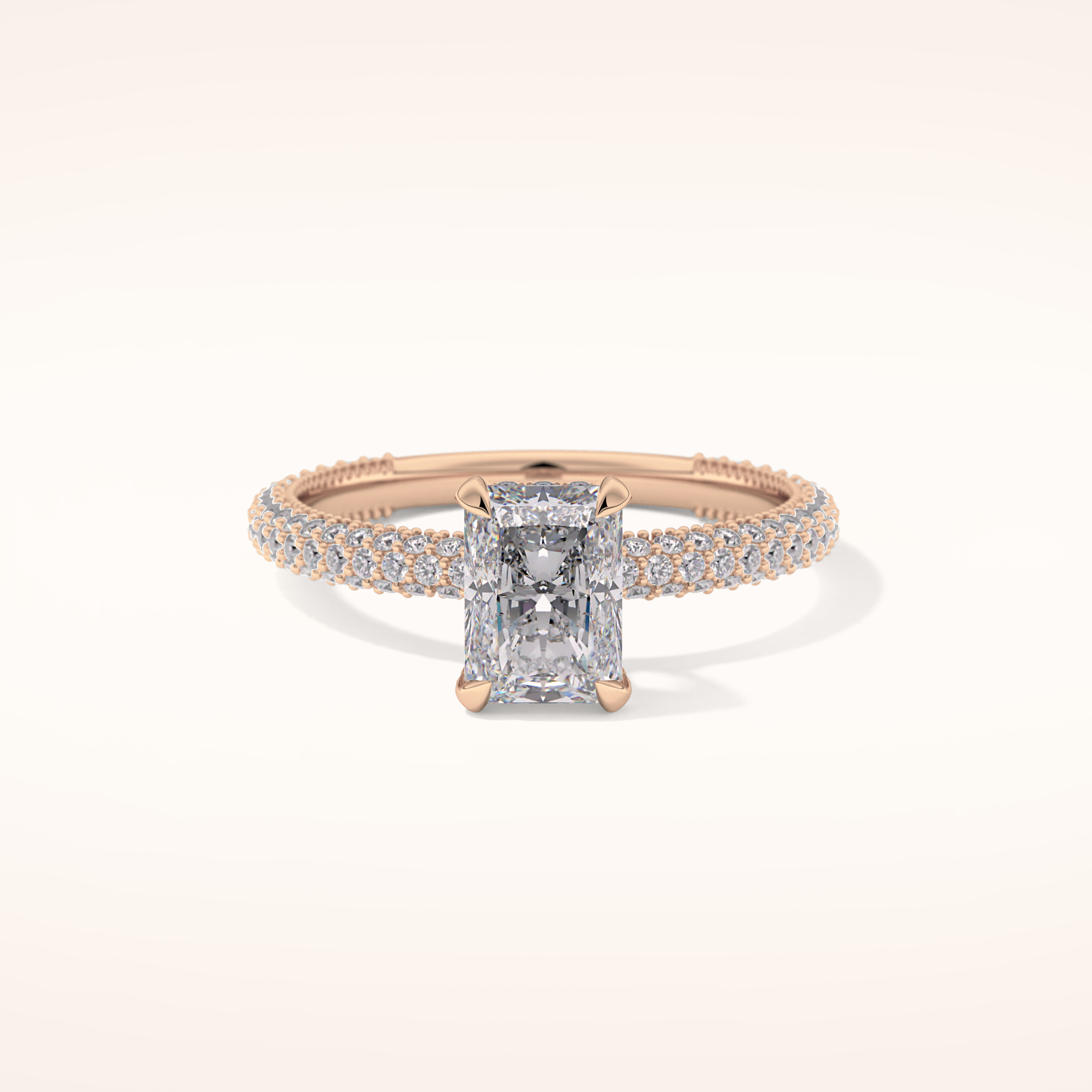 1.33 CT Radiant Shaped Hidden Halo & Pave Moissanite Engagement Ring