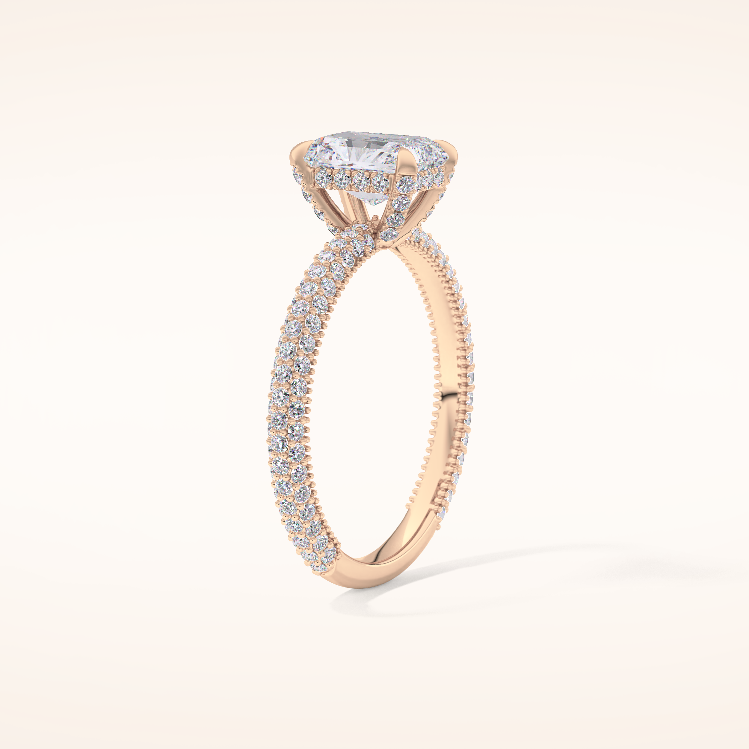 1.33 CT Radiant Shaped Hidden Halo & Pave Moissanite Engagement Ring