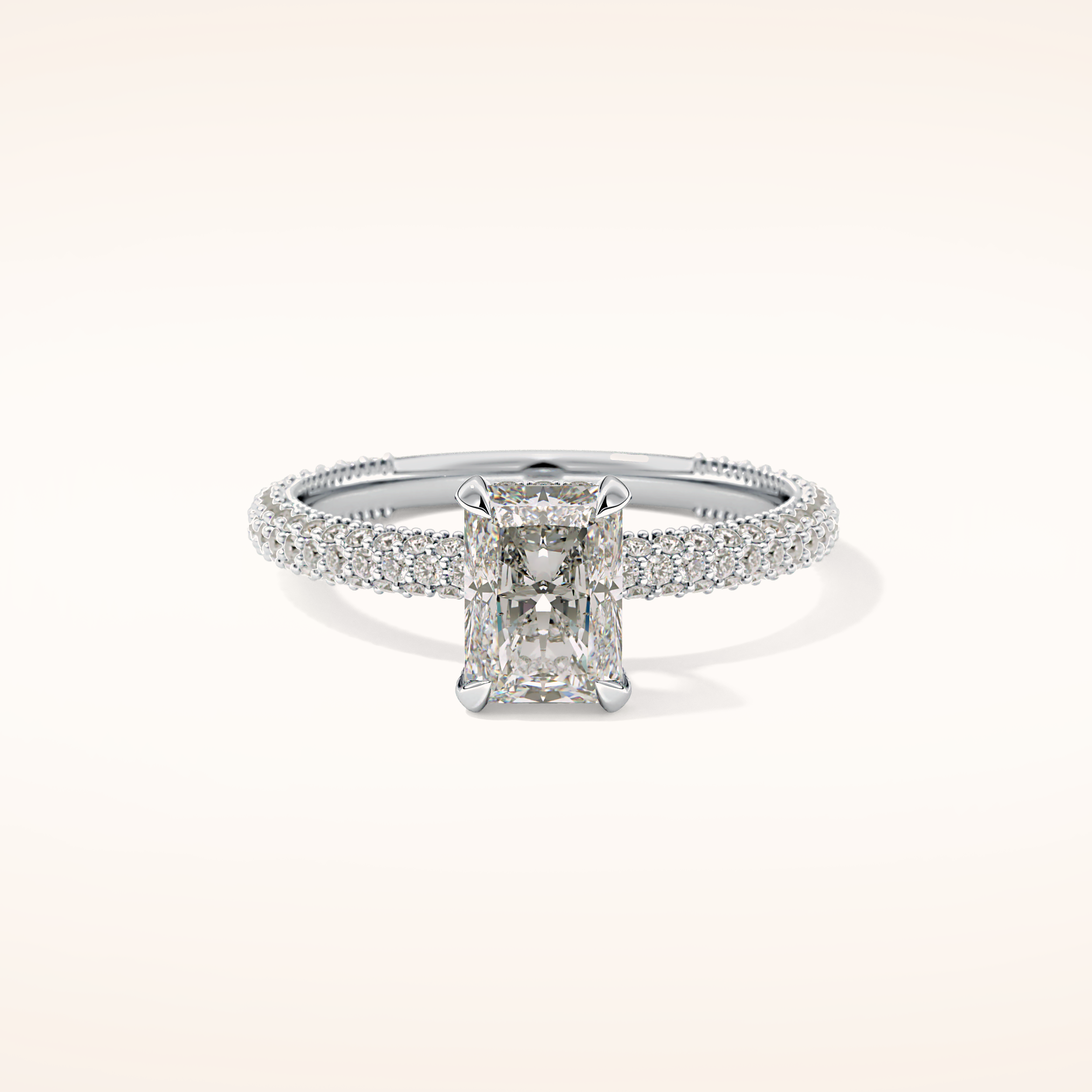 1.33 CT Radiant Shaped Hidden Halo & Pave Moissanite Engagement Ring