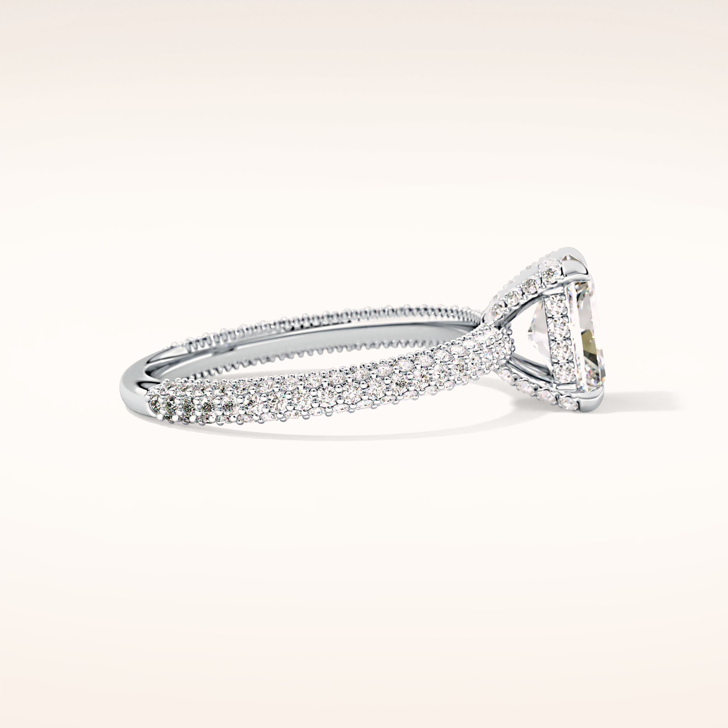 1.33 CT Radiant Shaped Hidden Halo & Pave Moissanite Engagement Ring