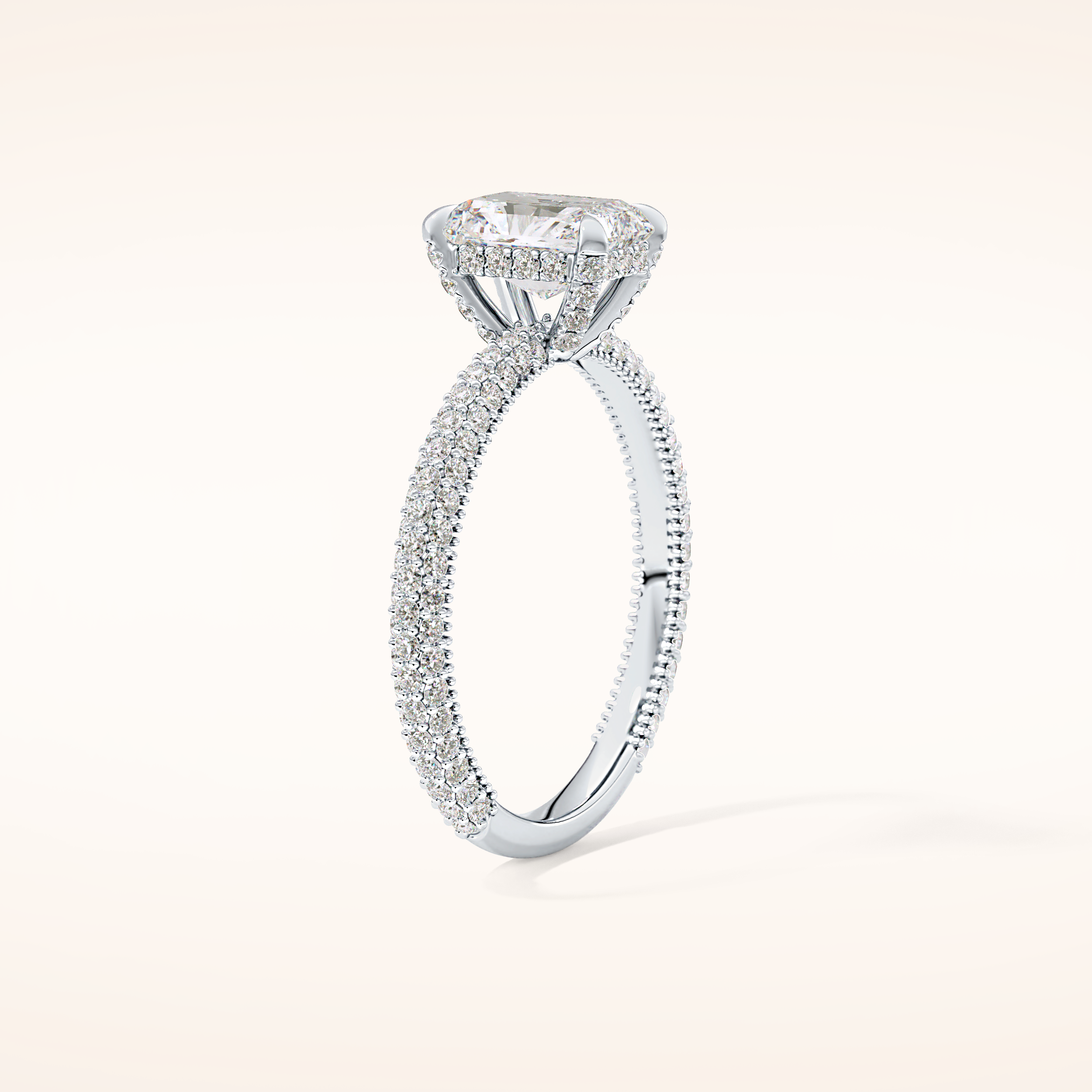 1.33 CT Radiant Shaped Hidden Halo & Pave Moissanite Engagement Ring