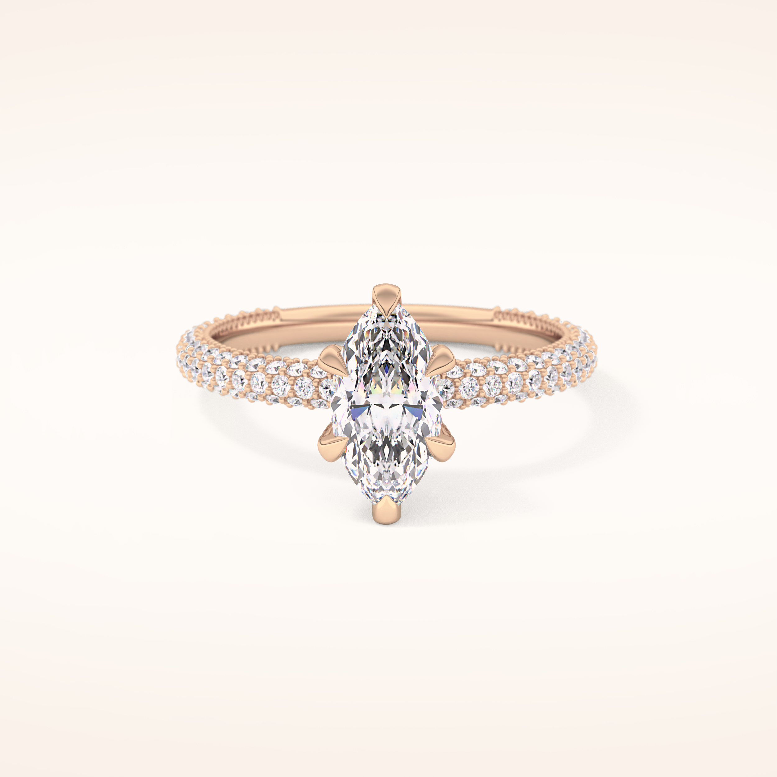 0.82 CT Marquise Shaped Hidden Halo & Pave Moissanite Engagement Ring