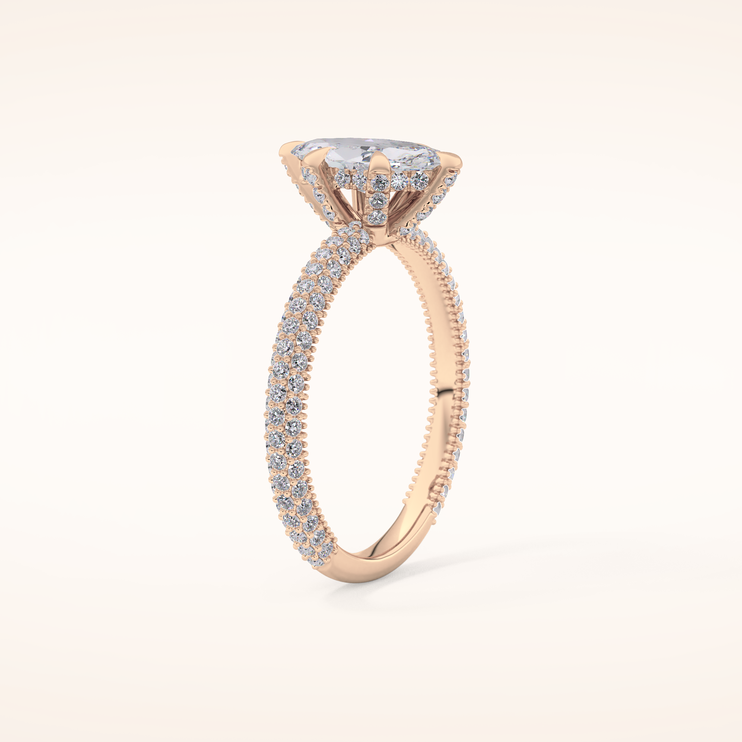 0.82 CT Marquise Shaped Hidden Halo & Pave Moissanite Engagement Ring