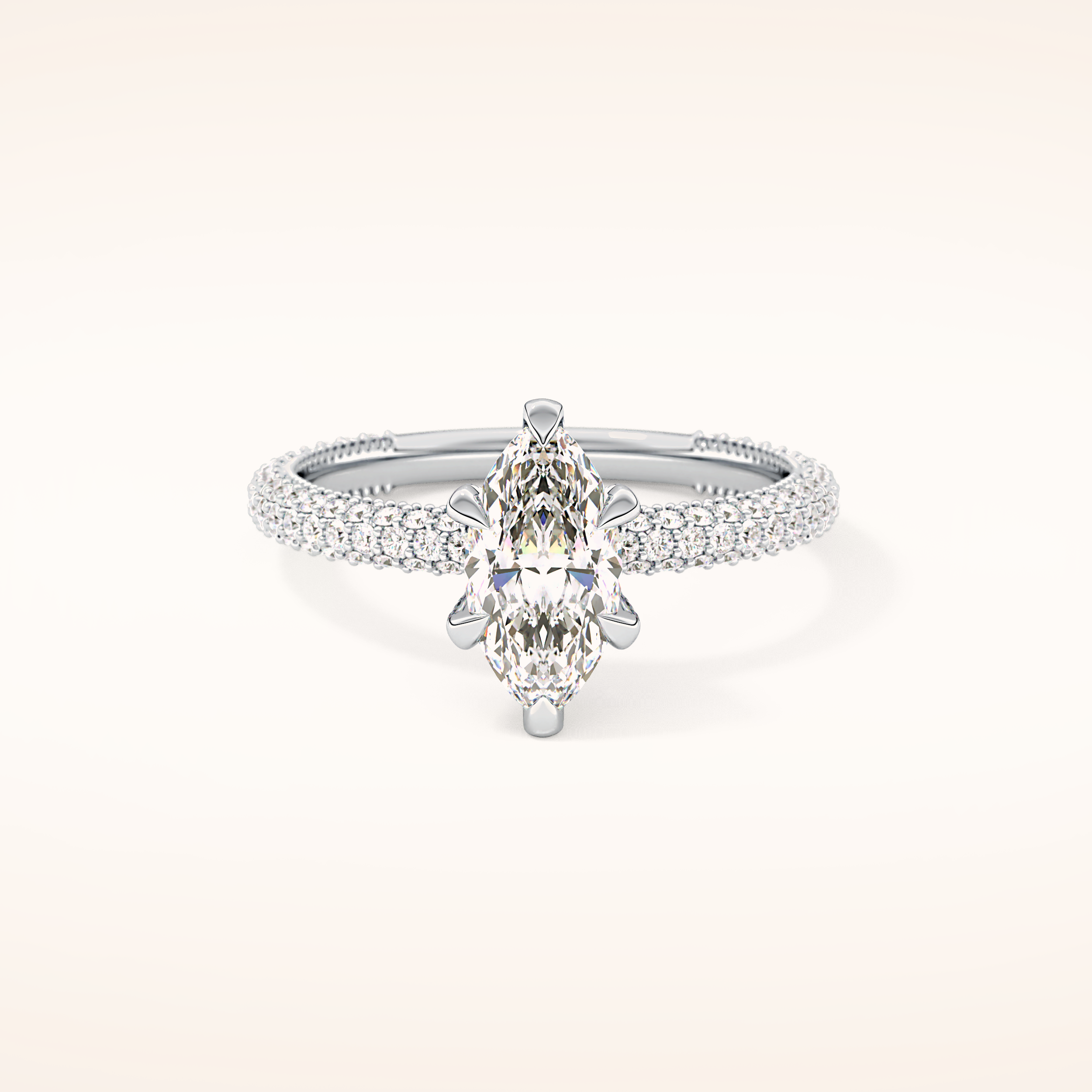 0.82 CT Marquise Shaped Hidden Halo & Pave Moissanite Engagement Ring