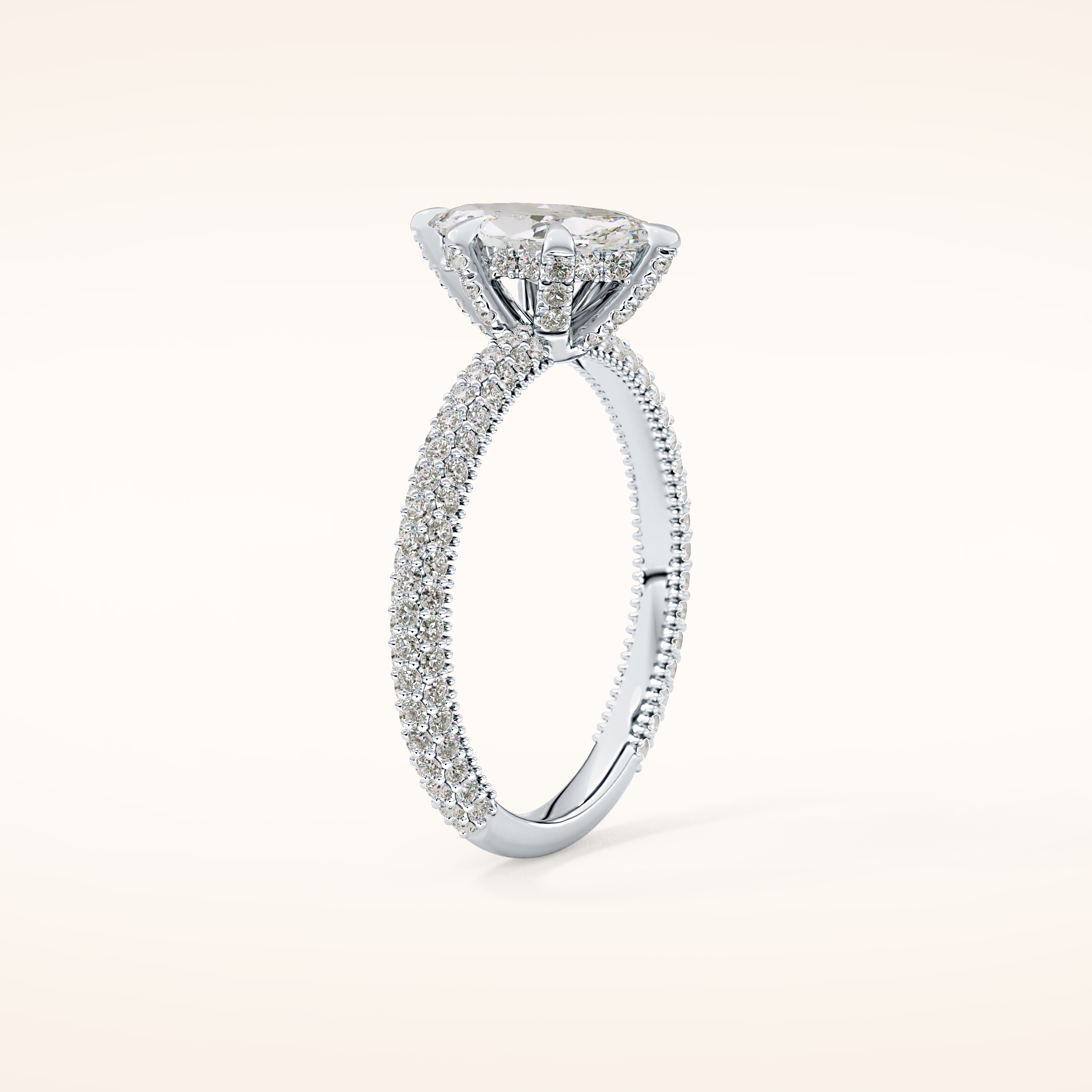 0.82 CT Marquise Shaped Hidden Halo & Pave Moissanite Engagement Ring