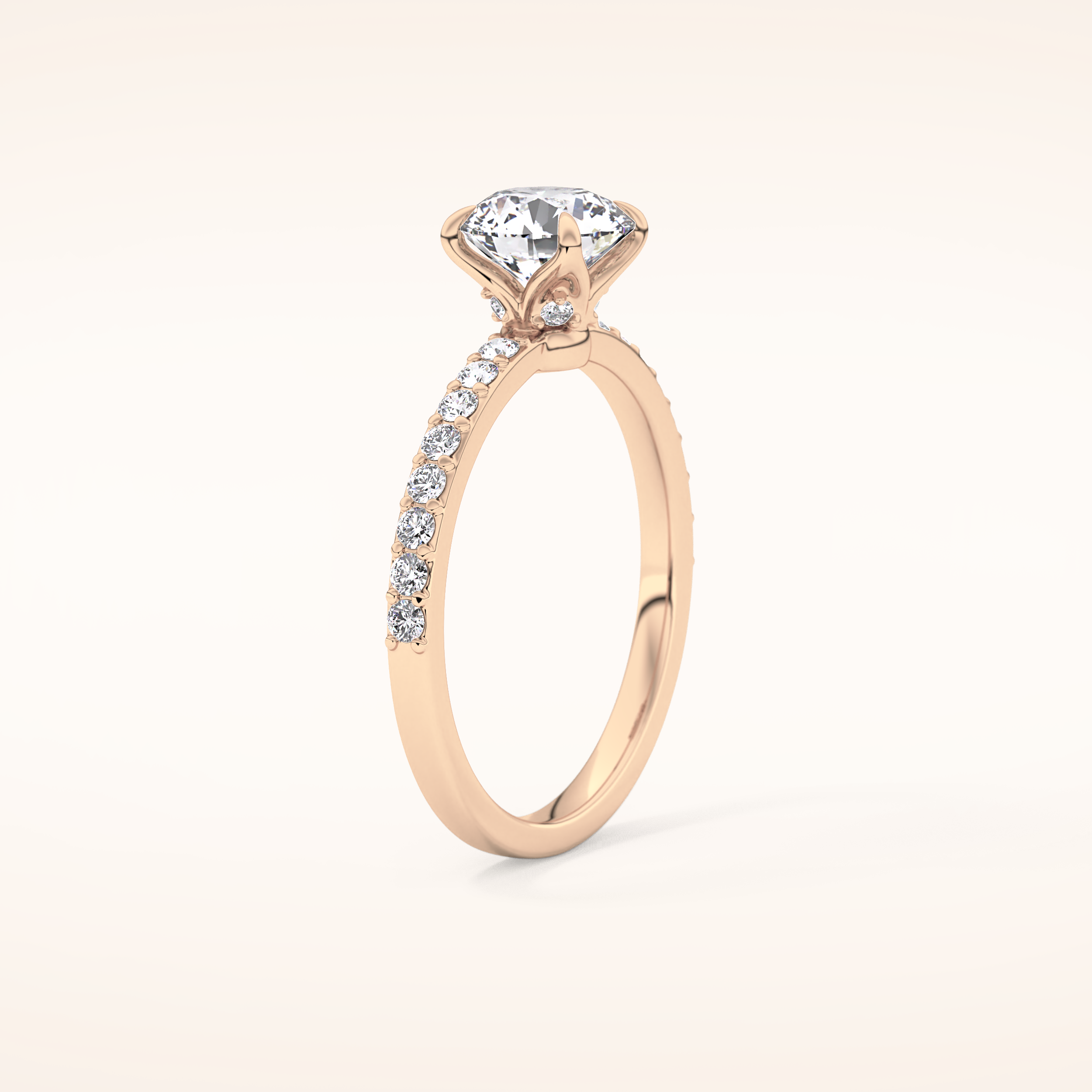 1.05 CT Round Shaped Pave Moissanite Engagement Ring