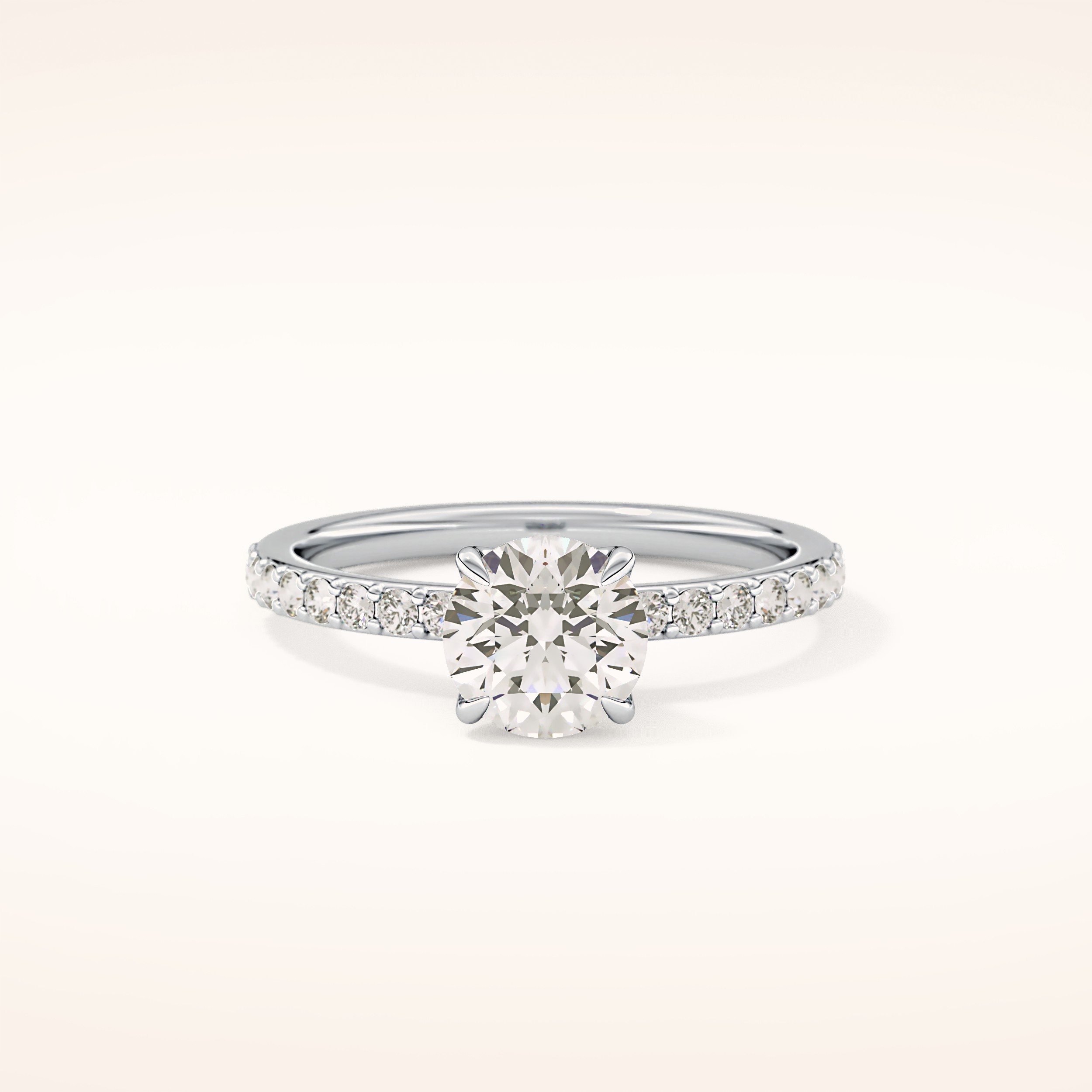 1.05 CT Round Shaped Pave Moissanite Engagement Ring