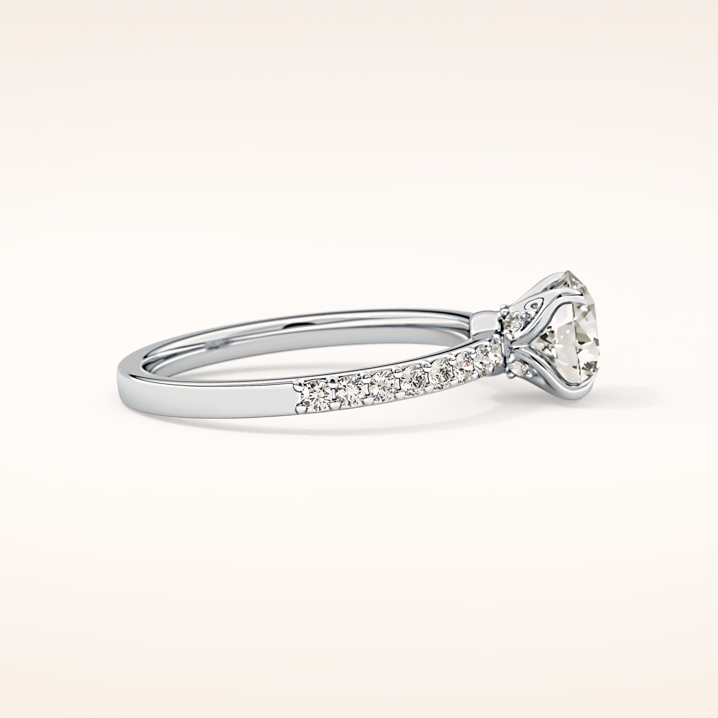 1.05 CT Round Shaped Pave Moissanite Engagement Ring