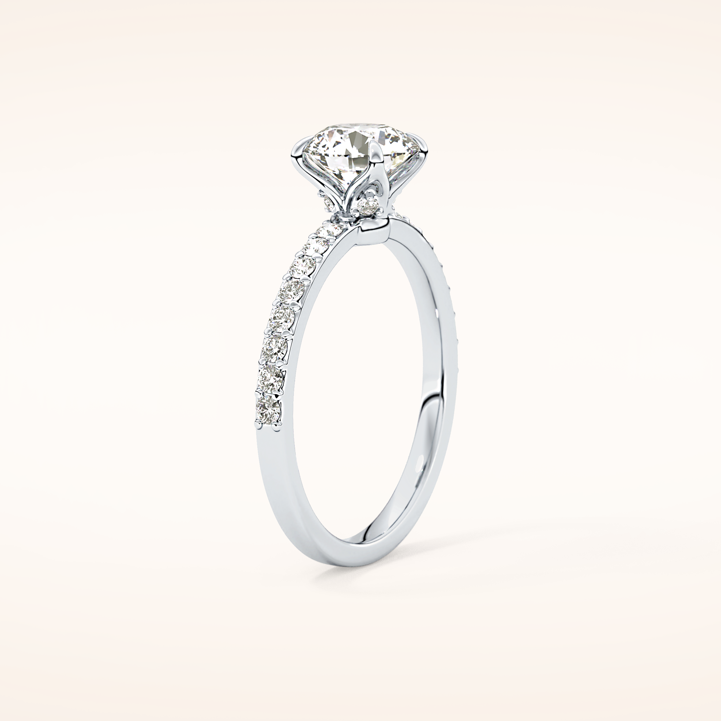1.05 CT Round Shaped Pave Moissanite Engagement Ring