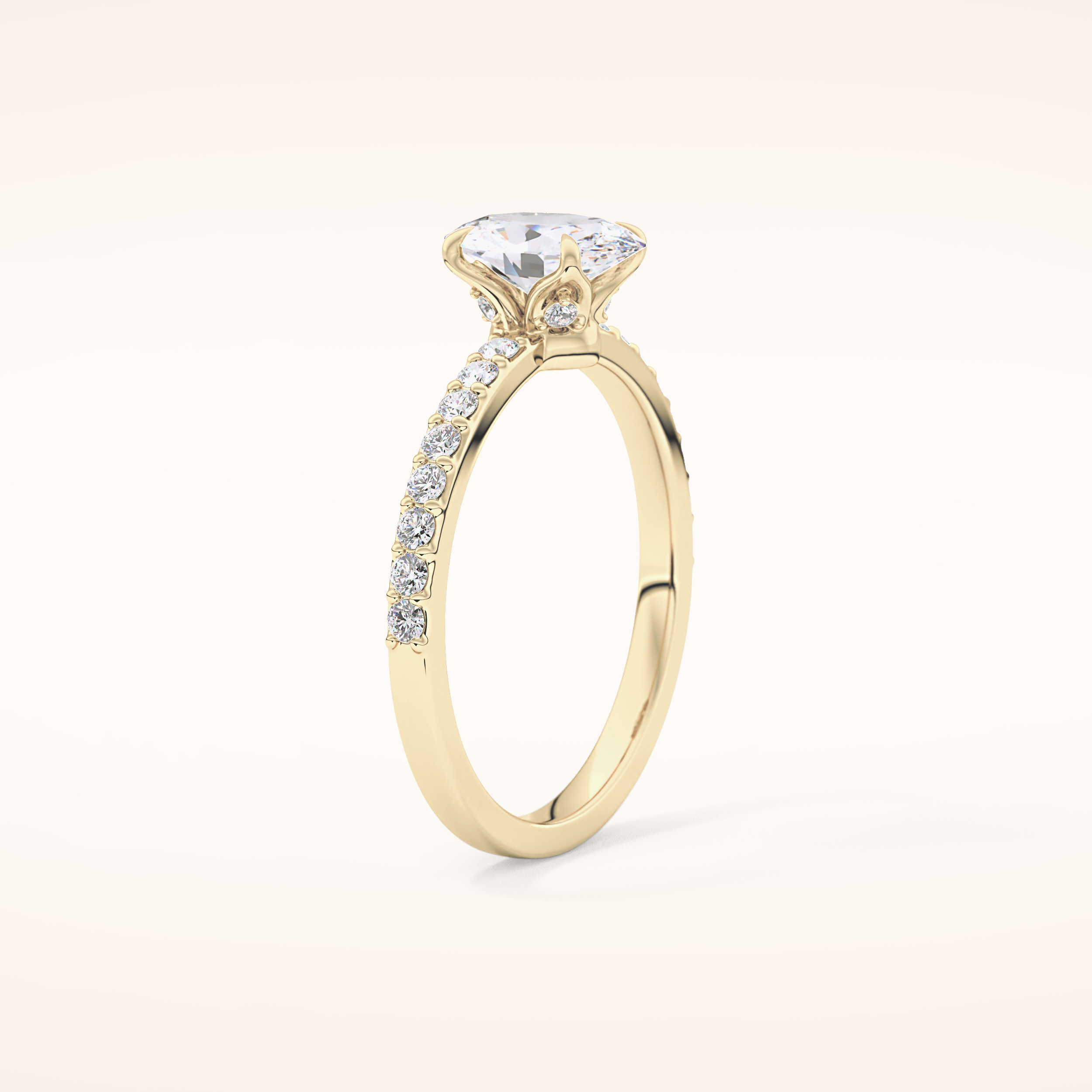 0.83 CT Oval Shaped Pave Moissanite Engagement Ring