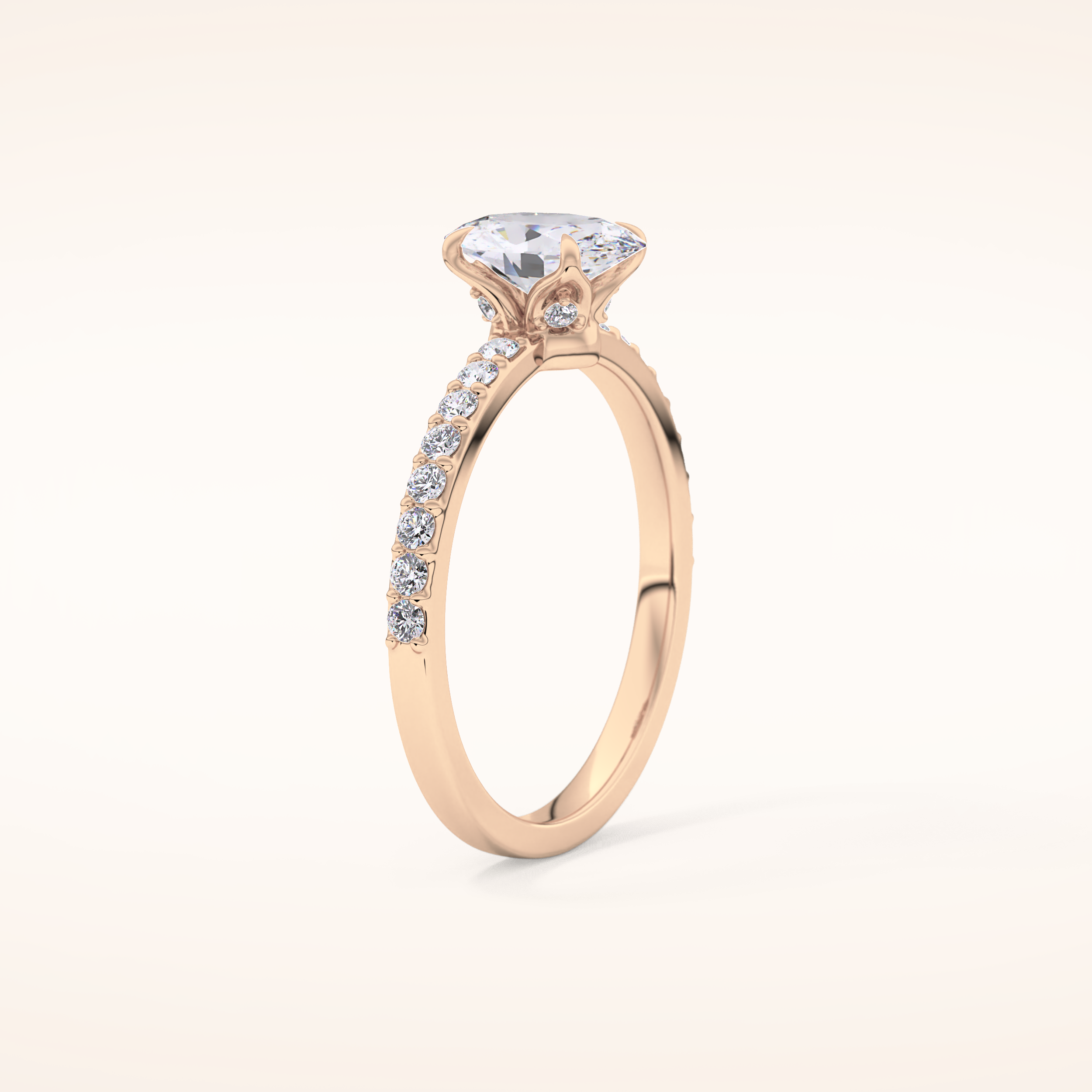 0.83 CT Oval Shaped Pave Moissanite Engagement Ring