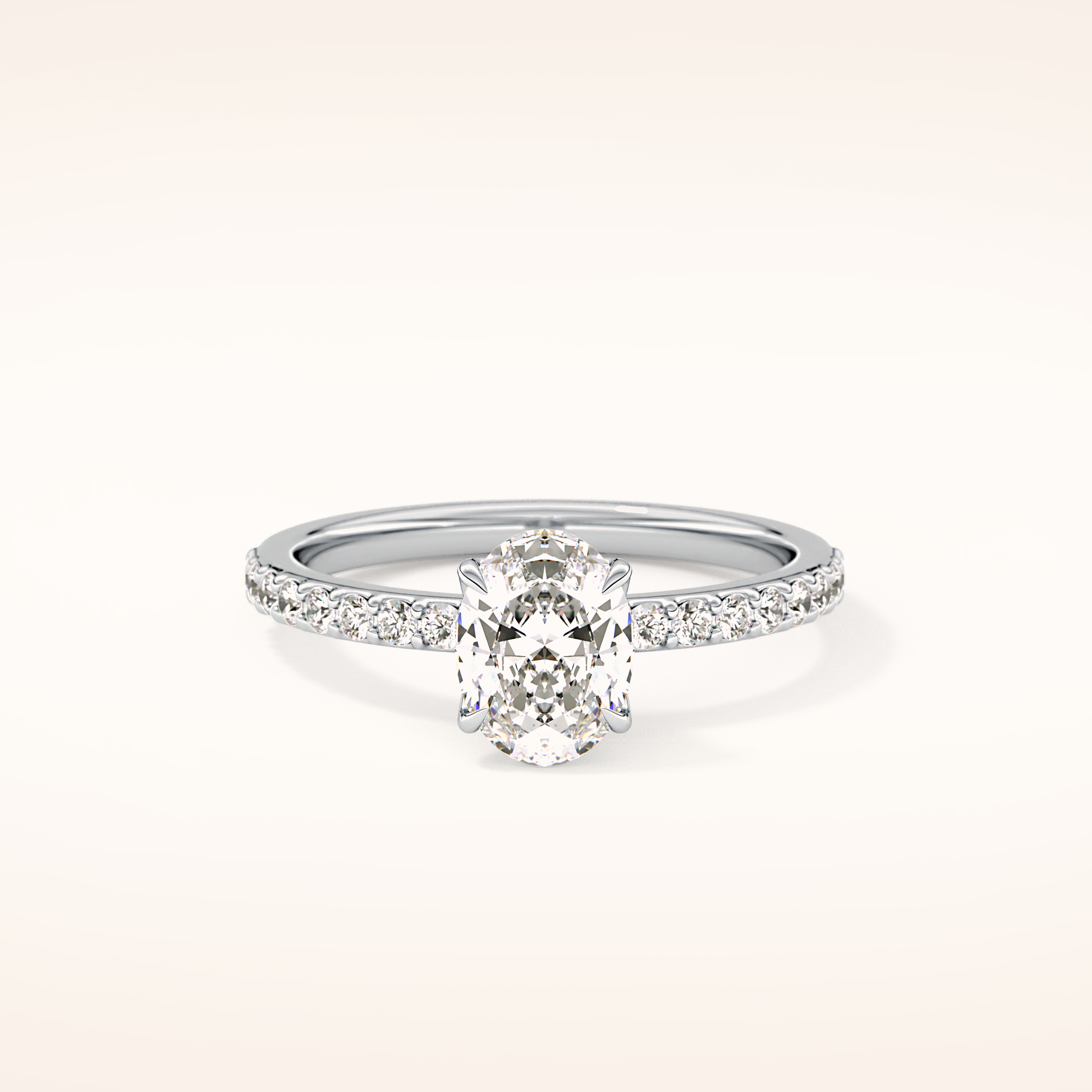 0.83 CT Oval Shaped Pave Moissanite Engagement Ring