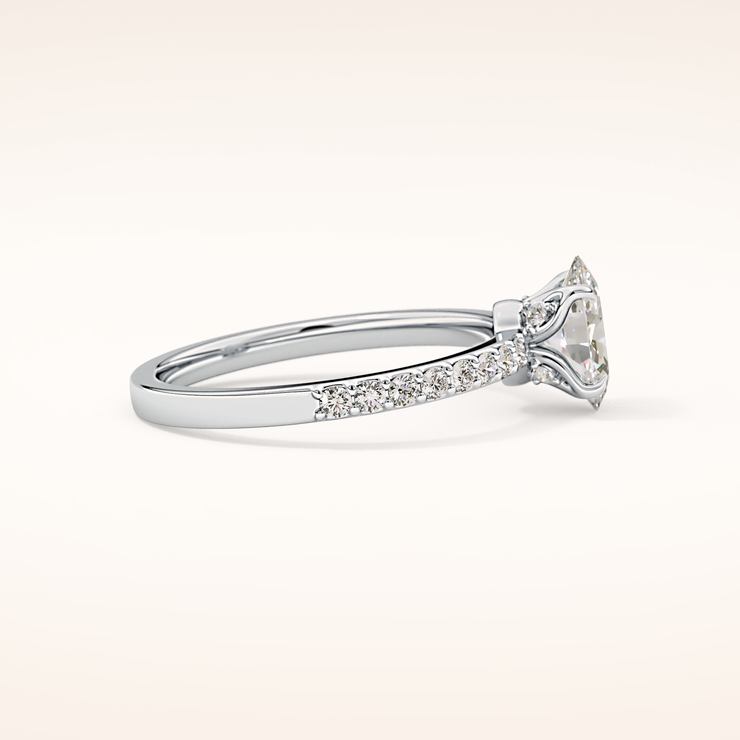 0.83 CT Oval Shaped Pave Moissanite Engagement Ring