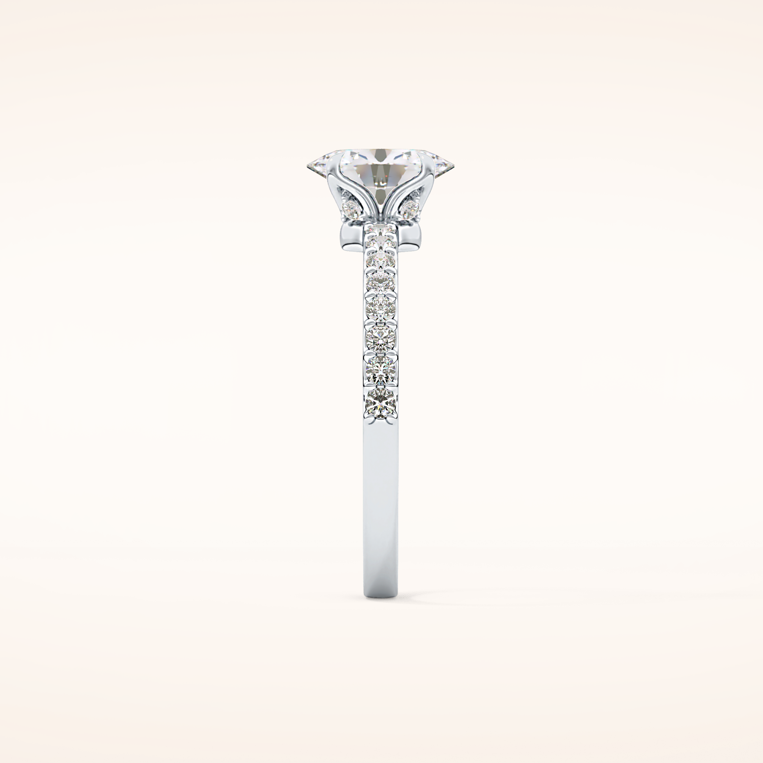 0.83 CT Oval Shaped Pave Moissanite Engagement Ring