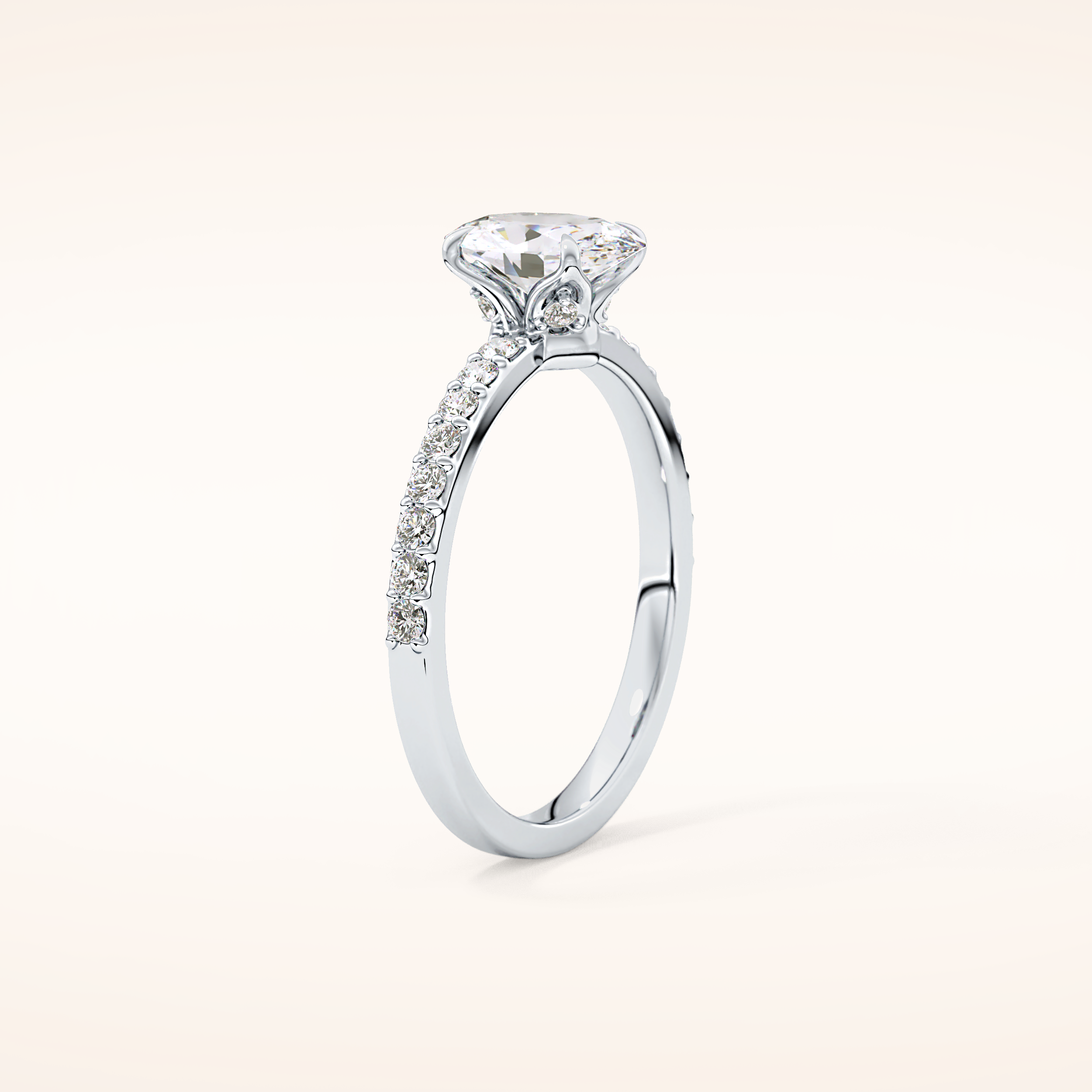 0.83 CT Oval Shaped Pave Moissanite Engagement Ring