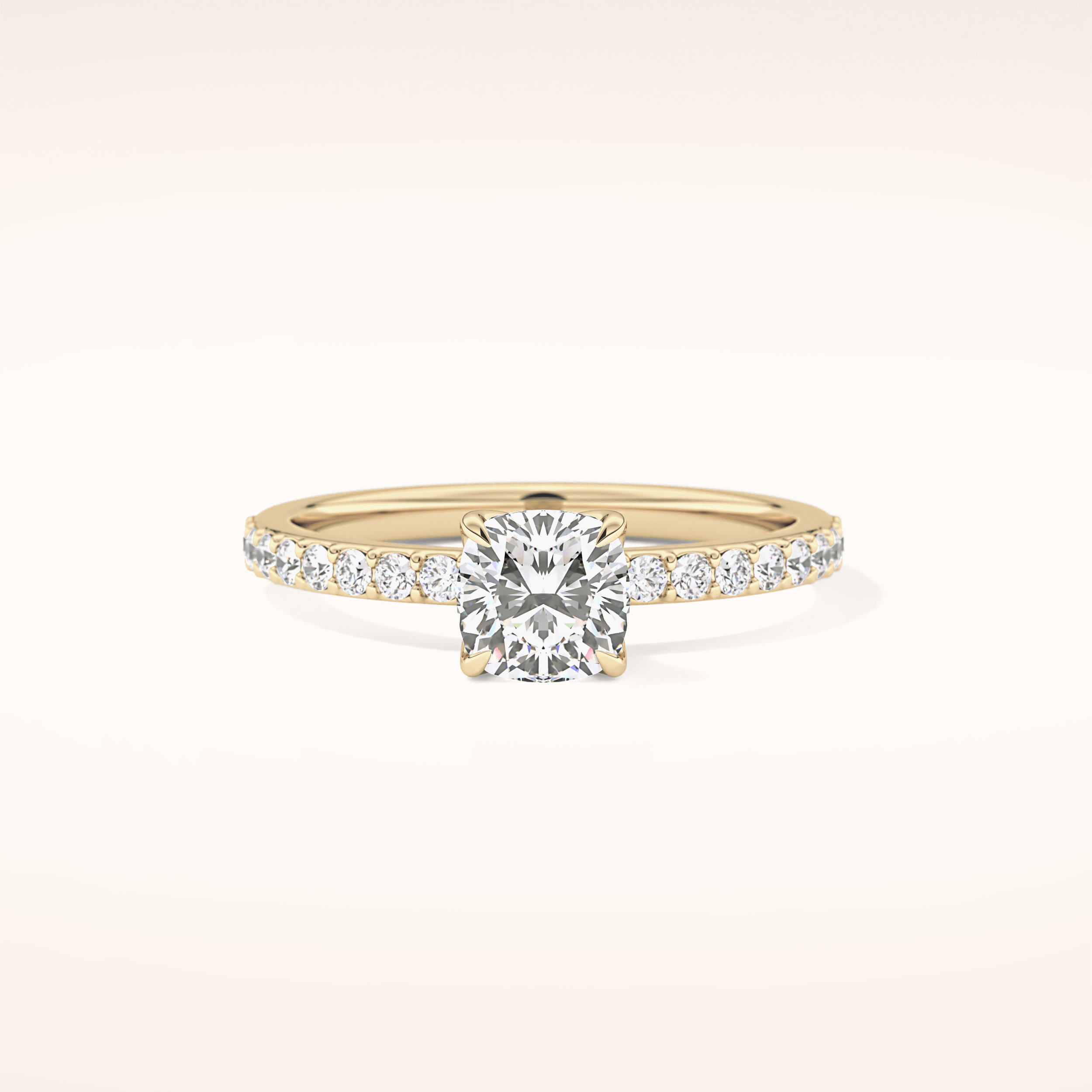 0.86 CT Cushion Shaped Pave Moissanite Engagement Ring