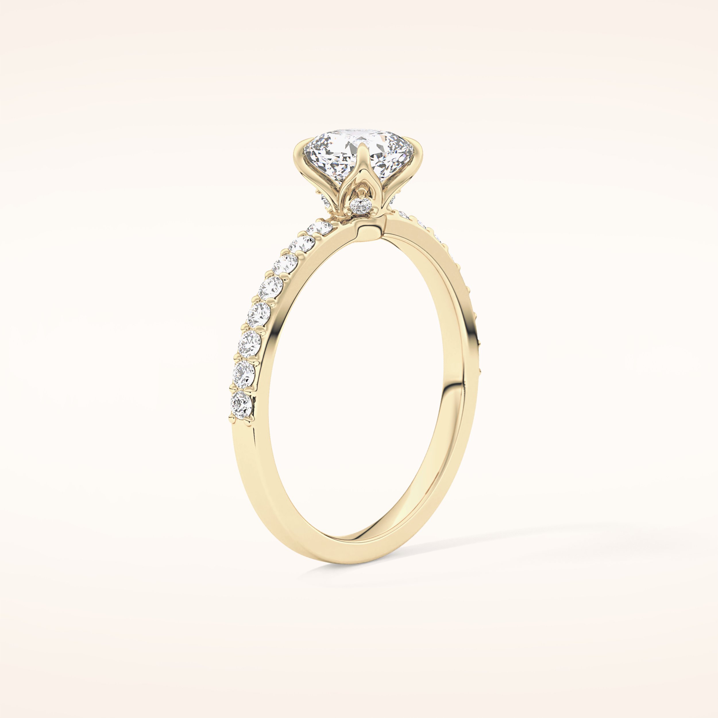 0.86 CT Cushion Shaped Pave Moissanite Engagement Ring