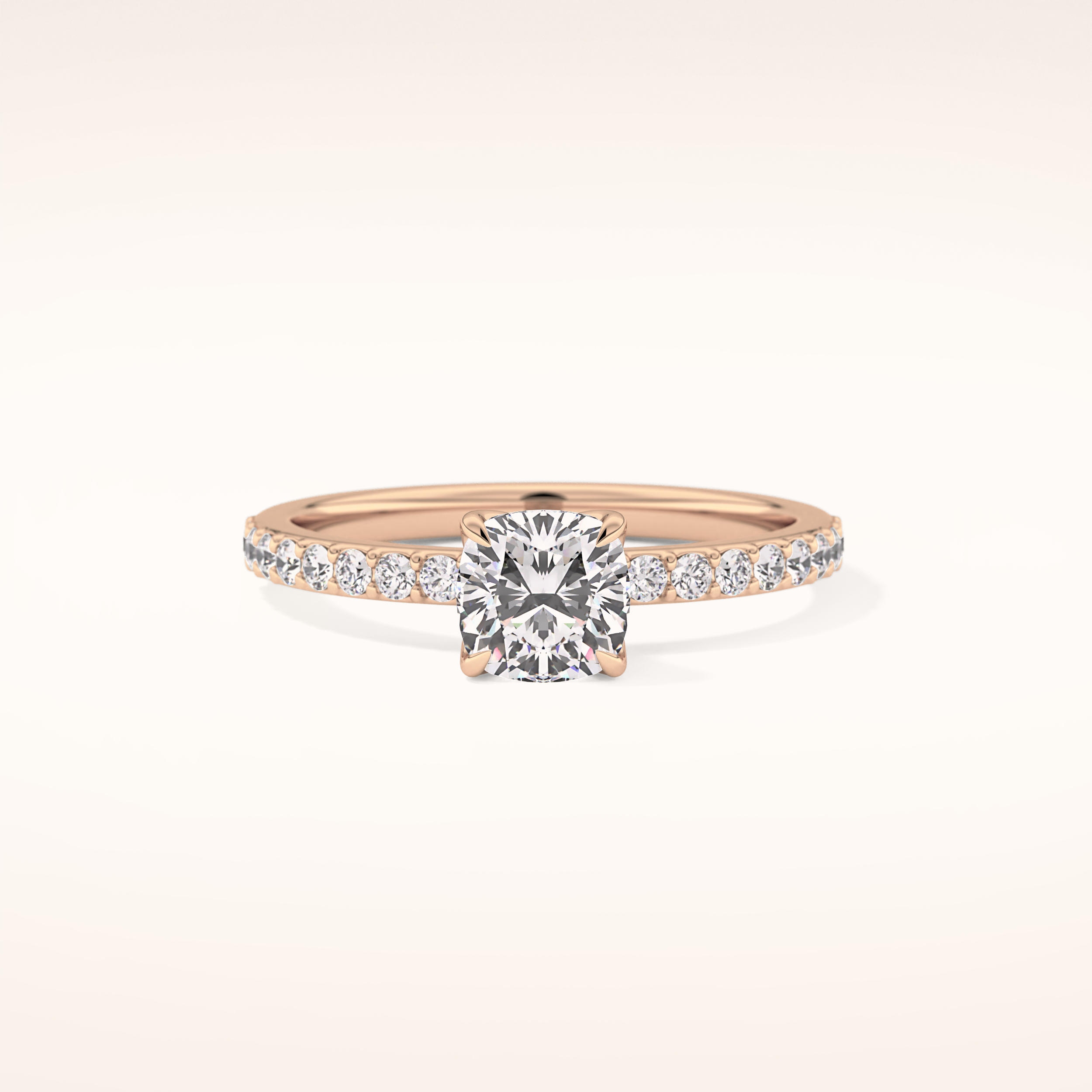 0.86 CT Cushion Shaped Pave Moissanite Engagement Ring