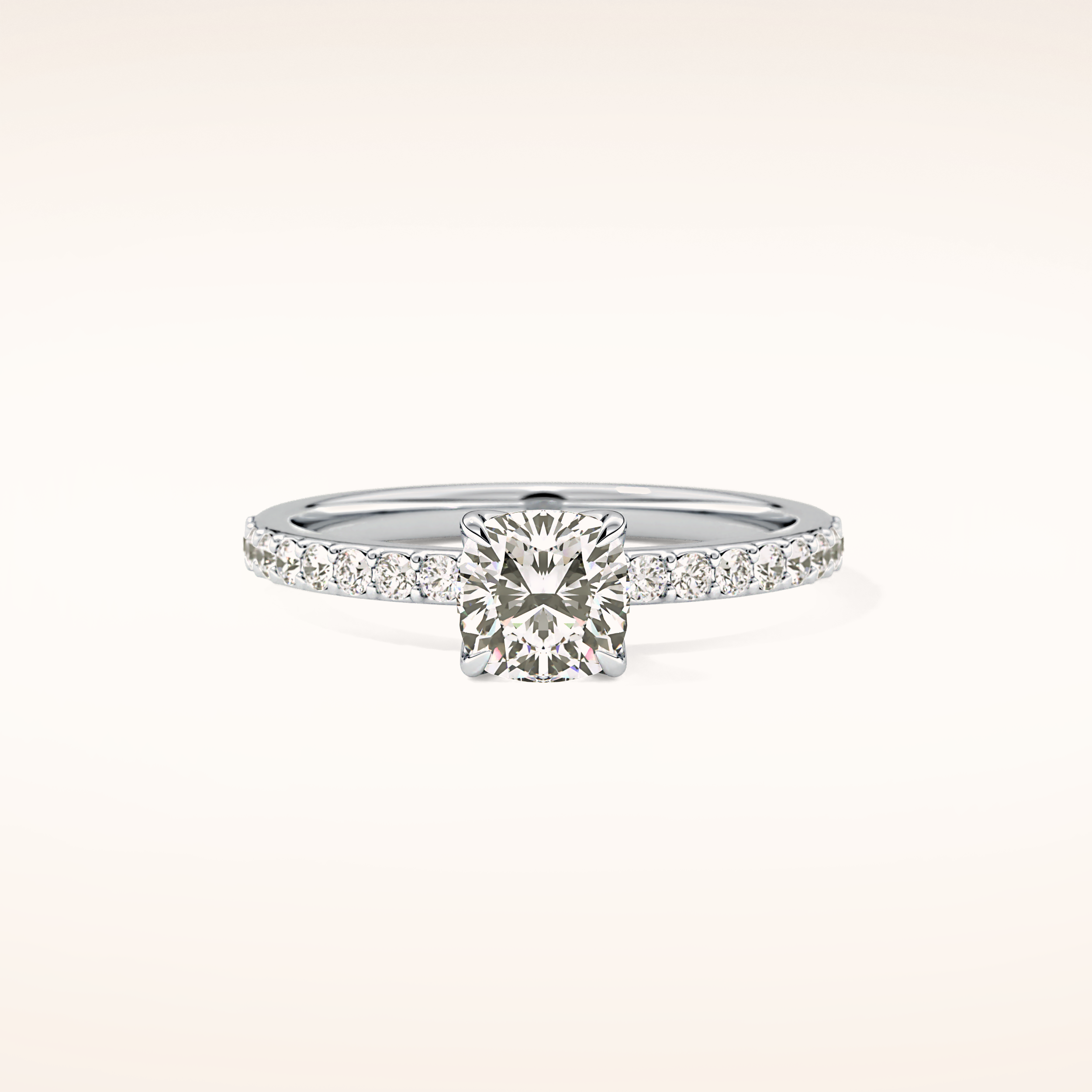 0.86 CT Cushion Shaped Pave Moissanite Engagement Ring