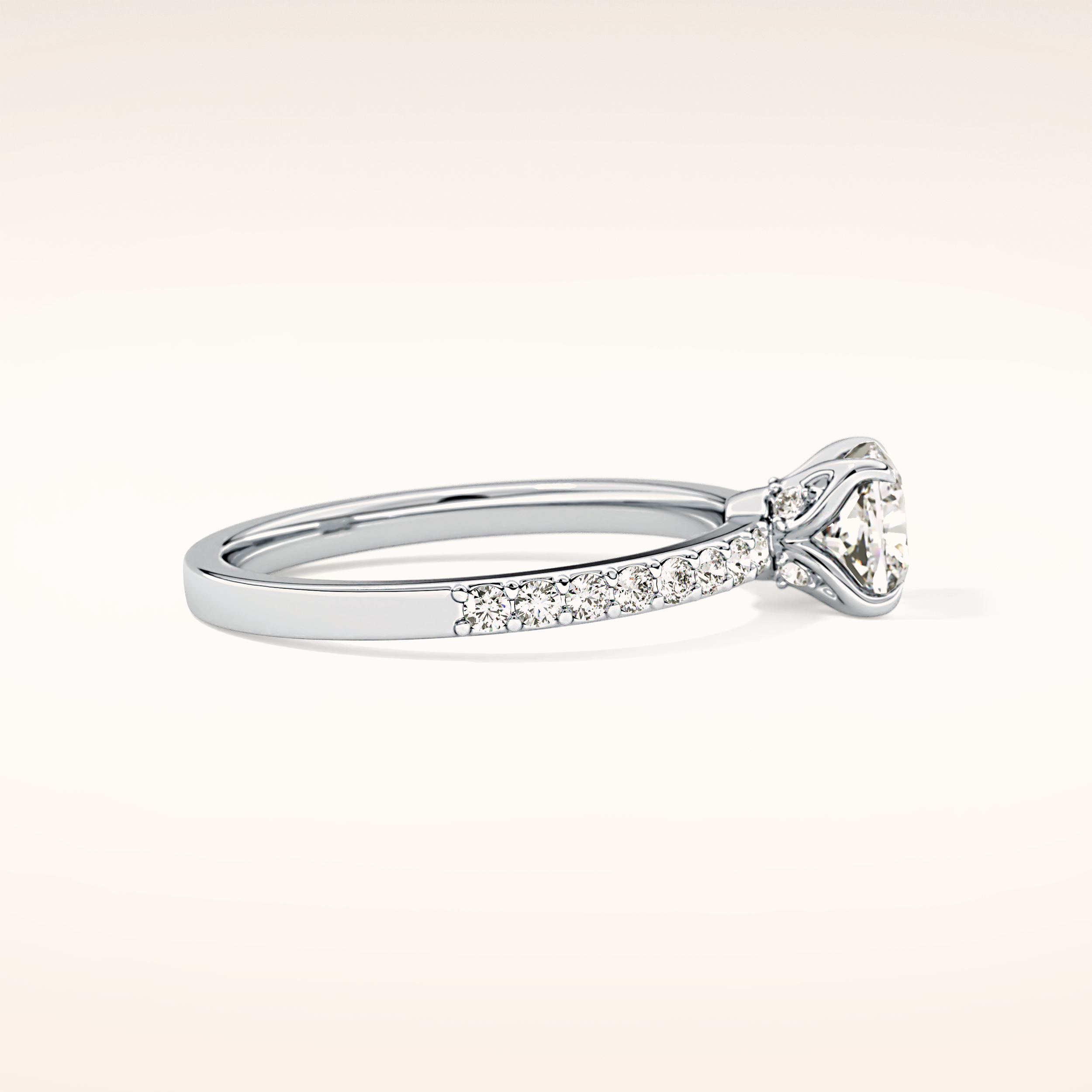 0.86 CT Cushion Shaped Pave Moissanite Engagement Ring
