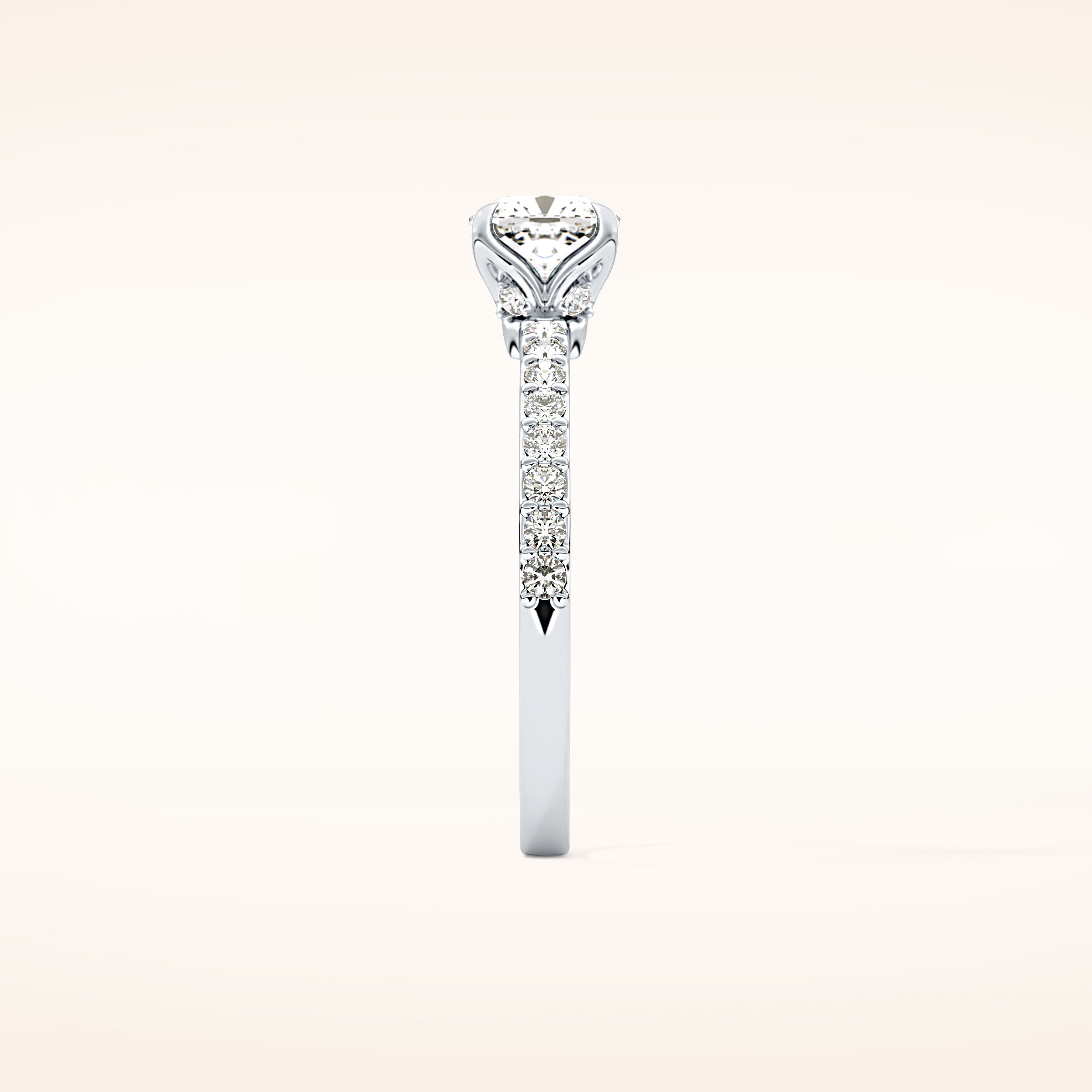 0.86 CT Cushion Shaped Pave Moissanite Engagement Ring