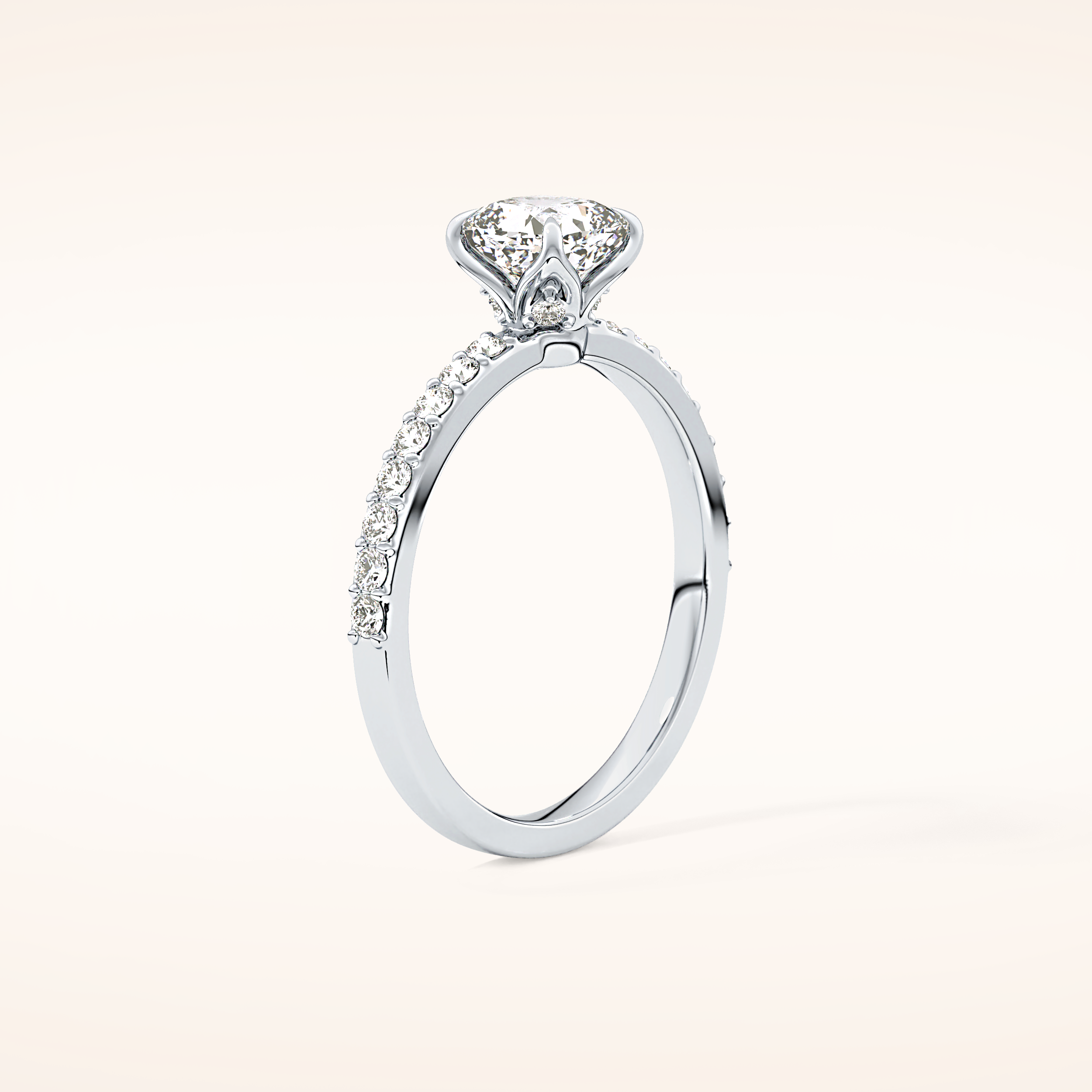 0.86 CT Cushion Shaped Pave Moissanite Engagement Ring