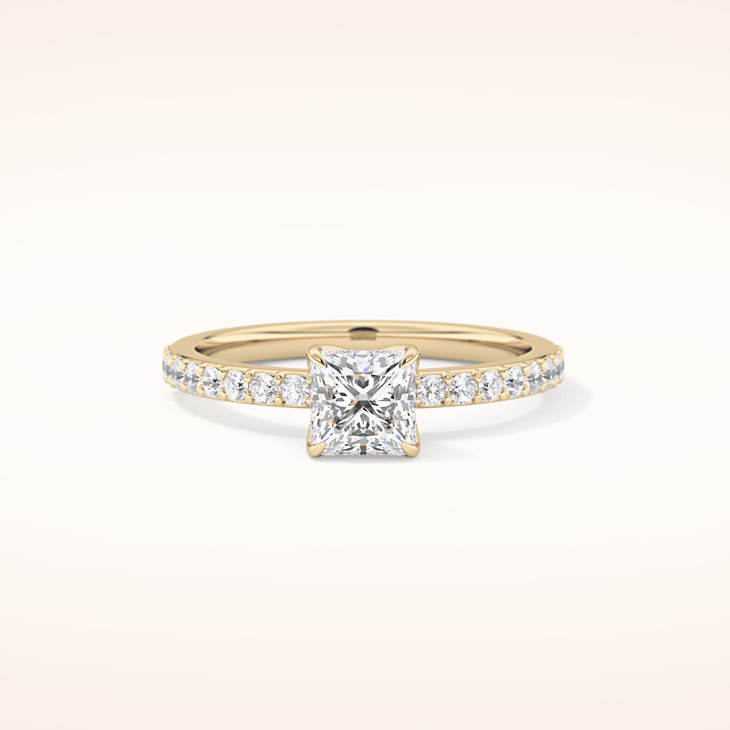 0.78 CT Princess Shaped Pave Moissanite Engagement Ring