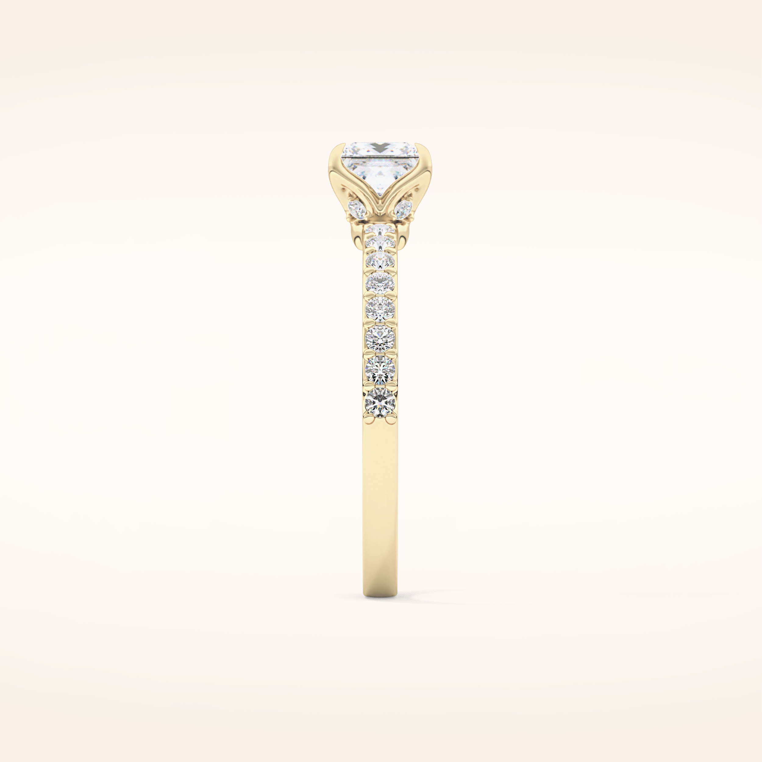 0.78 CT Princess Shaped Pave Moissanite Engagement Ring