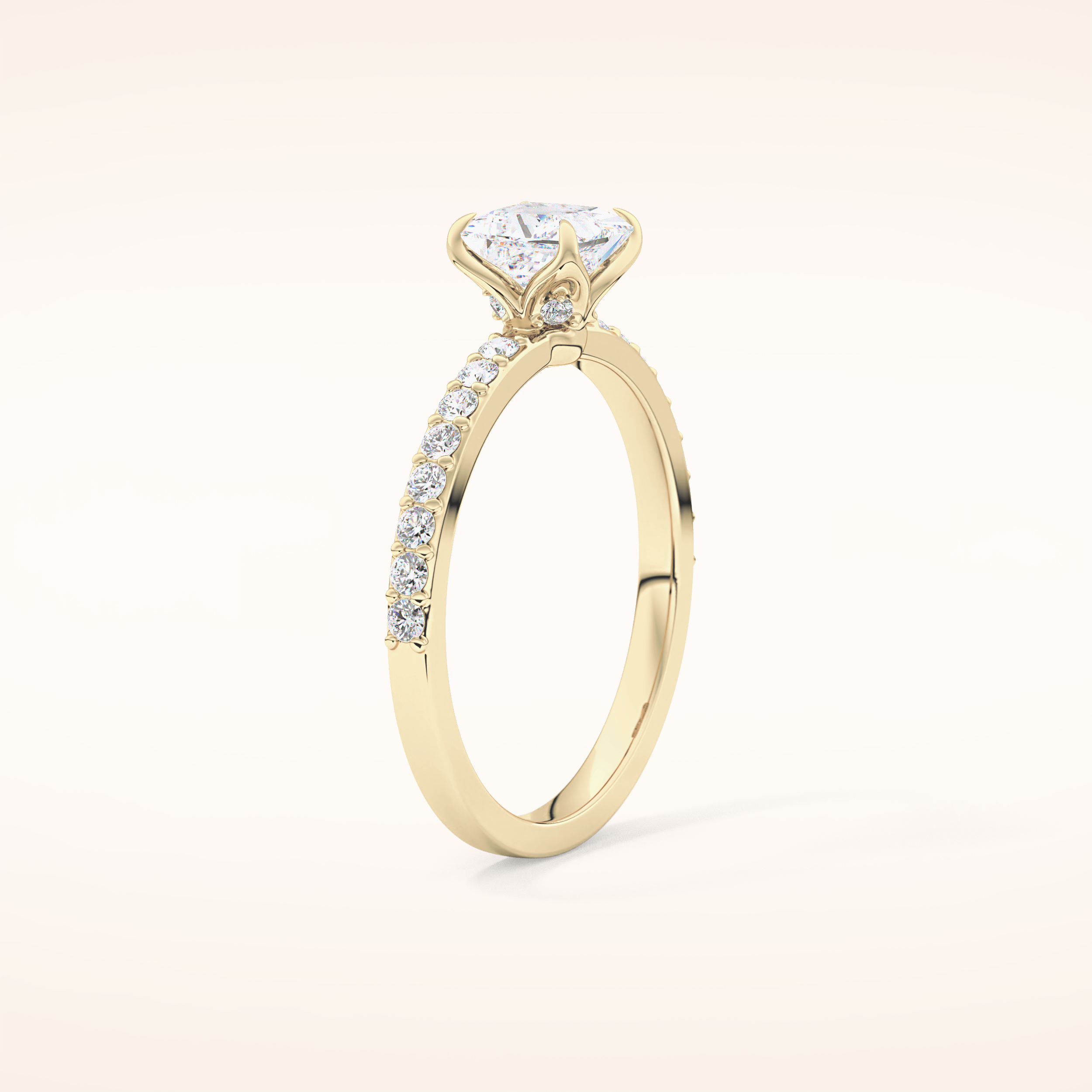 0.78 CT Princess Shaped Pave Moissanite Engagement Ring