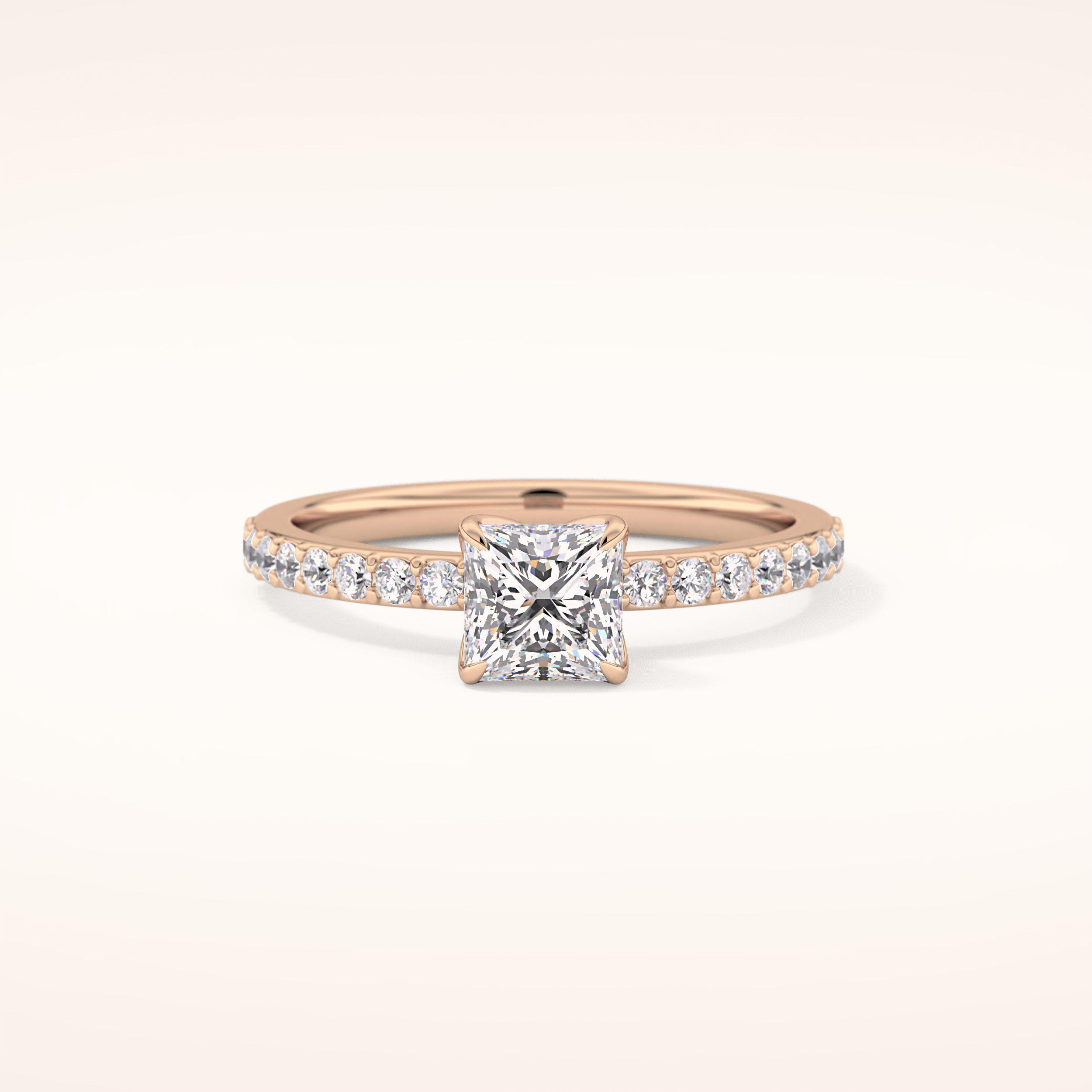 0.78 CT Princess Shaped Pave Moissanite Engagement Ring