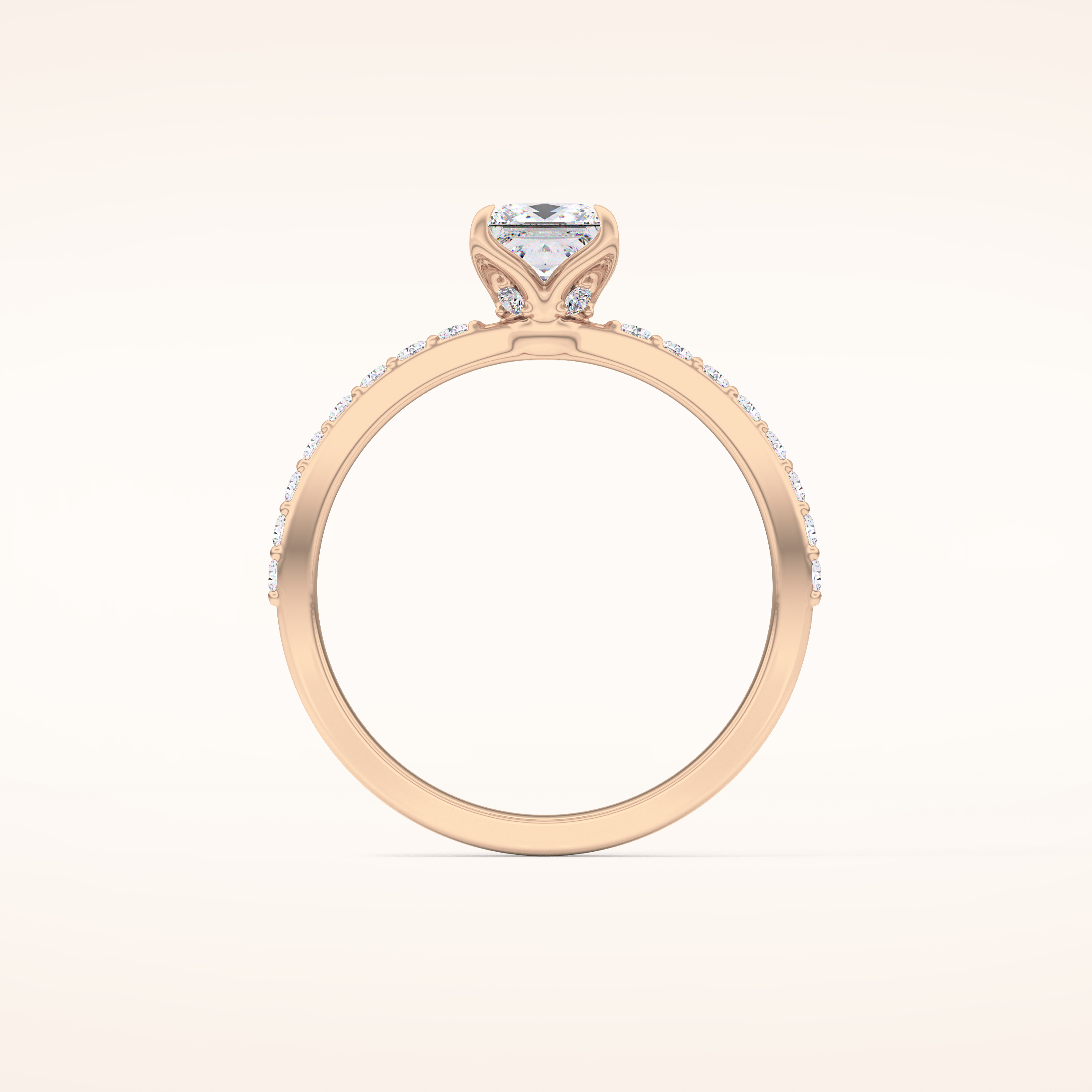 0.78 CT Princess Shaped Pave Moissanite Engagement Ring