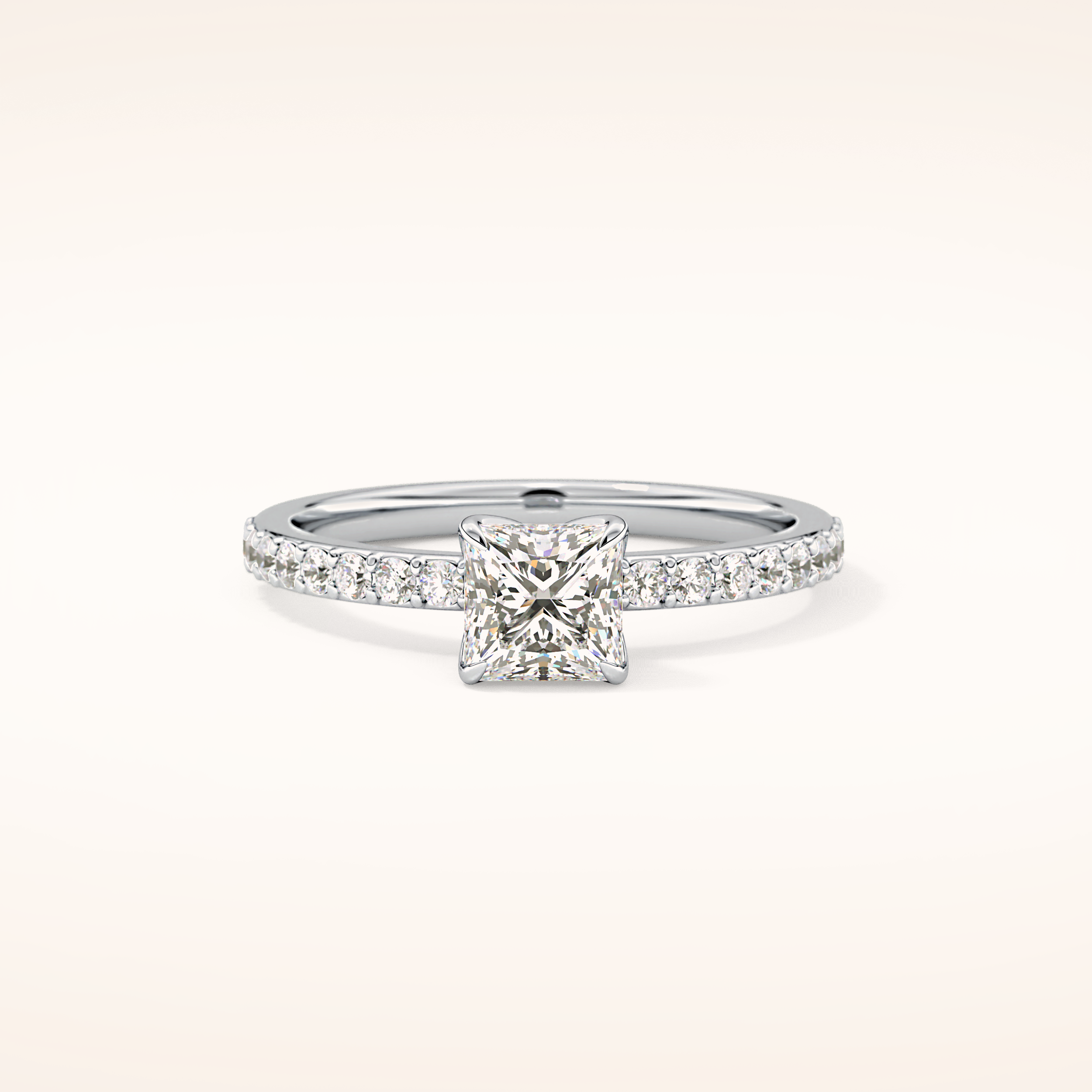 0.78 CT Princess Shaped Pave Moissanite Engagement Ring
